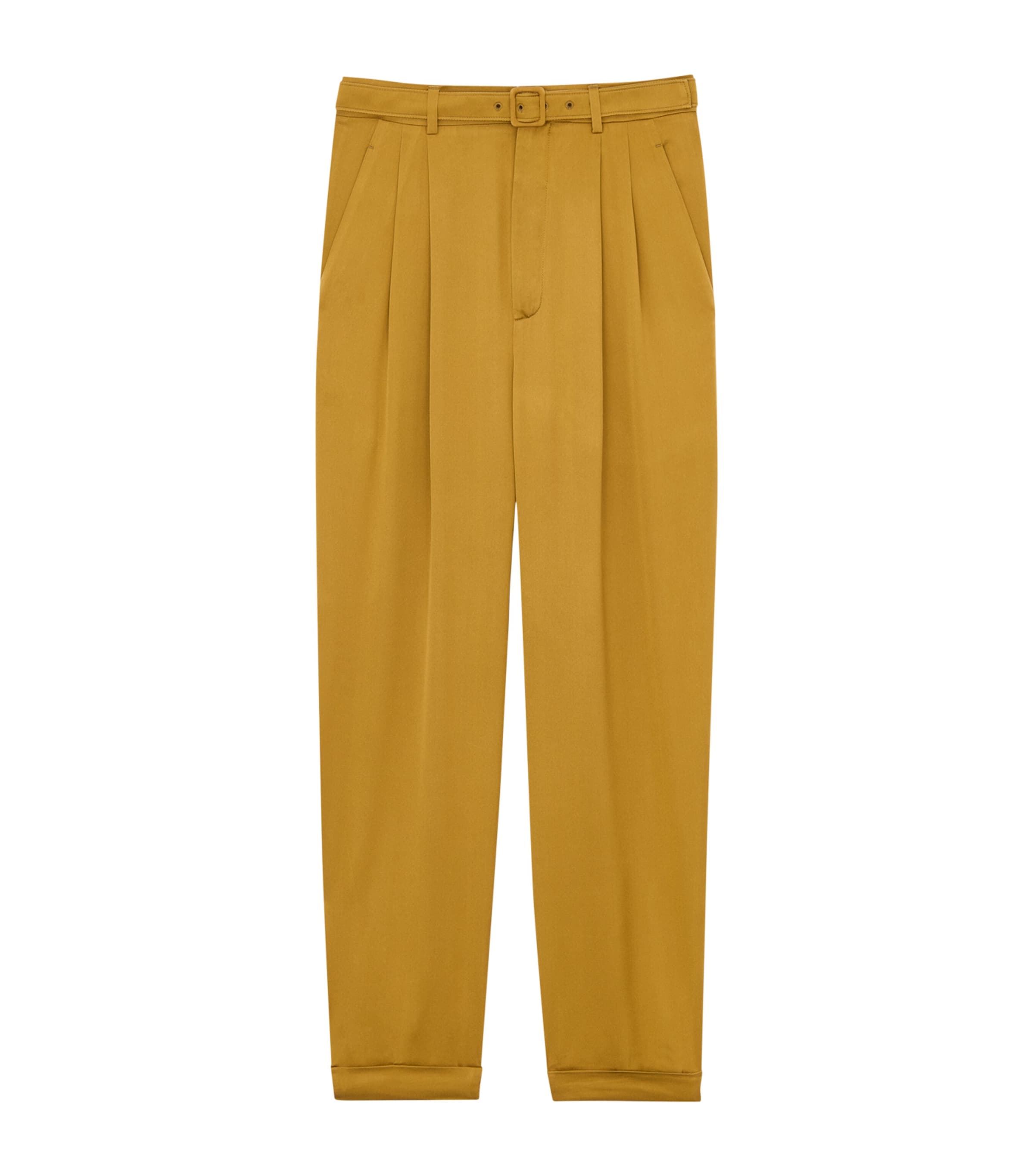 Silk Pleated Slim Trousers