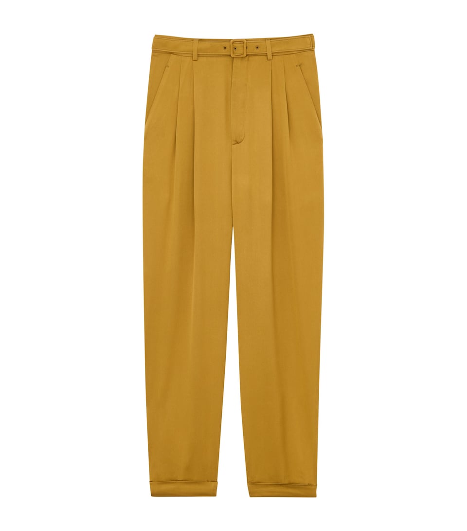 Silk Pleated Slim Trousers