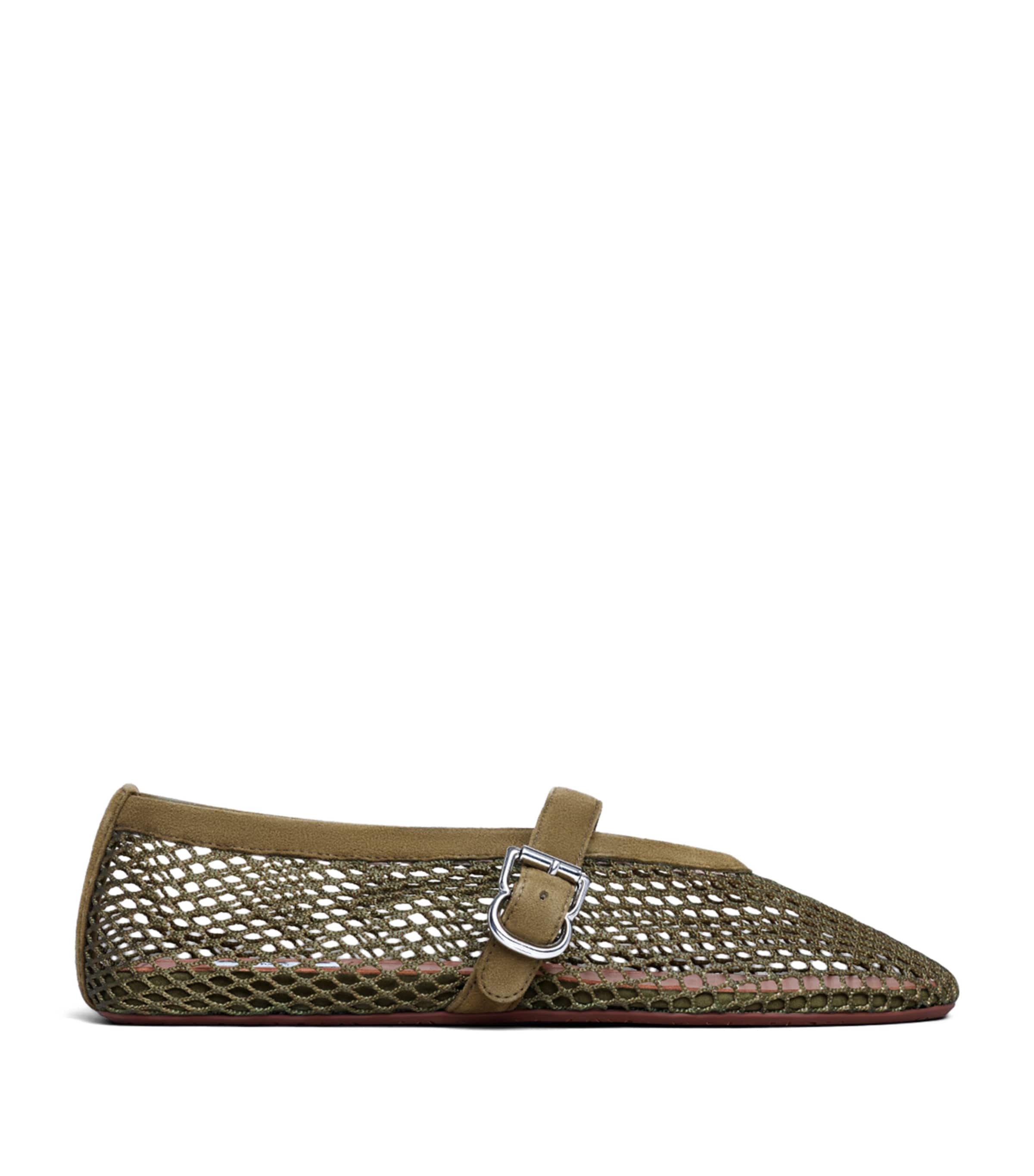 Alaïa Suede Mesh Ballet Flats Kaki