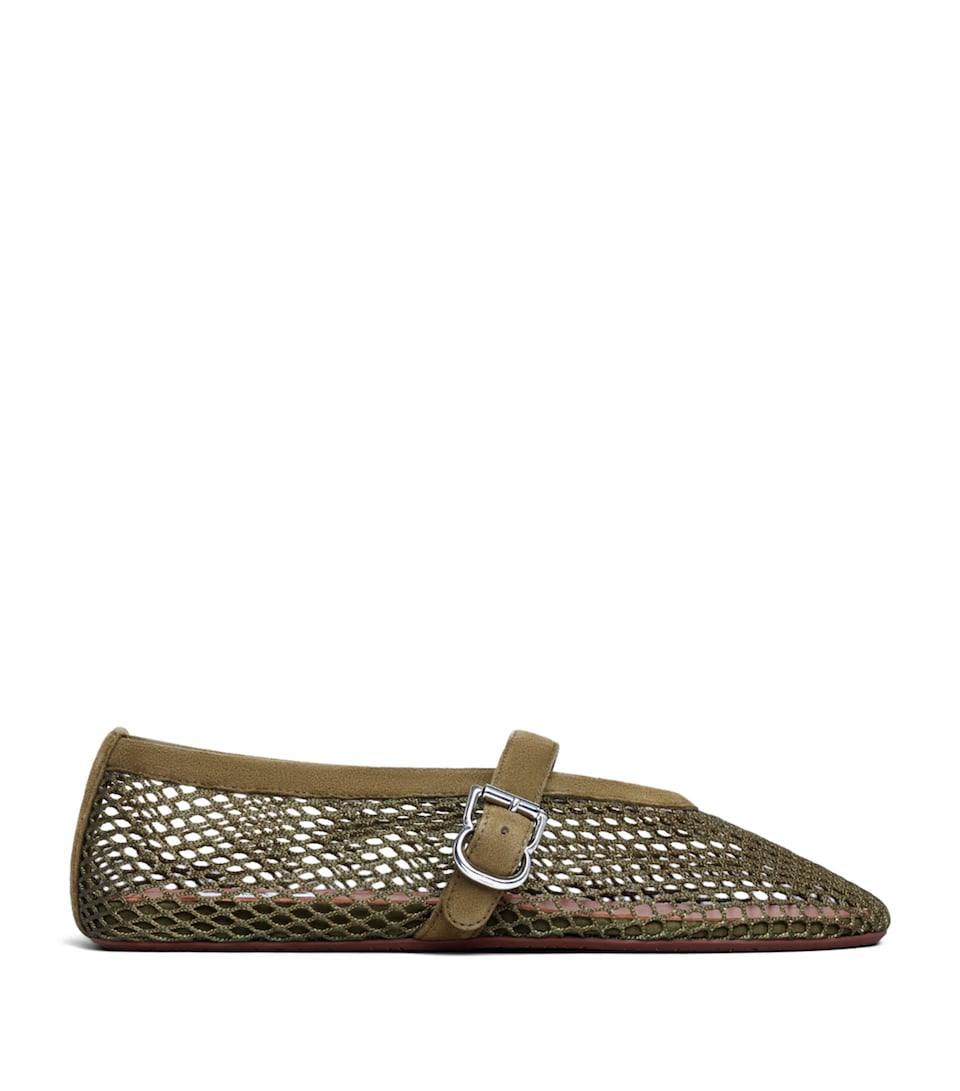 Alaïa Suede Mesh Ballet Flats Kaki