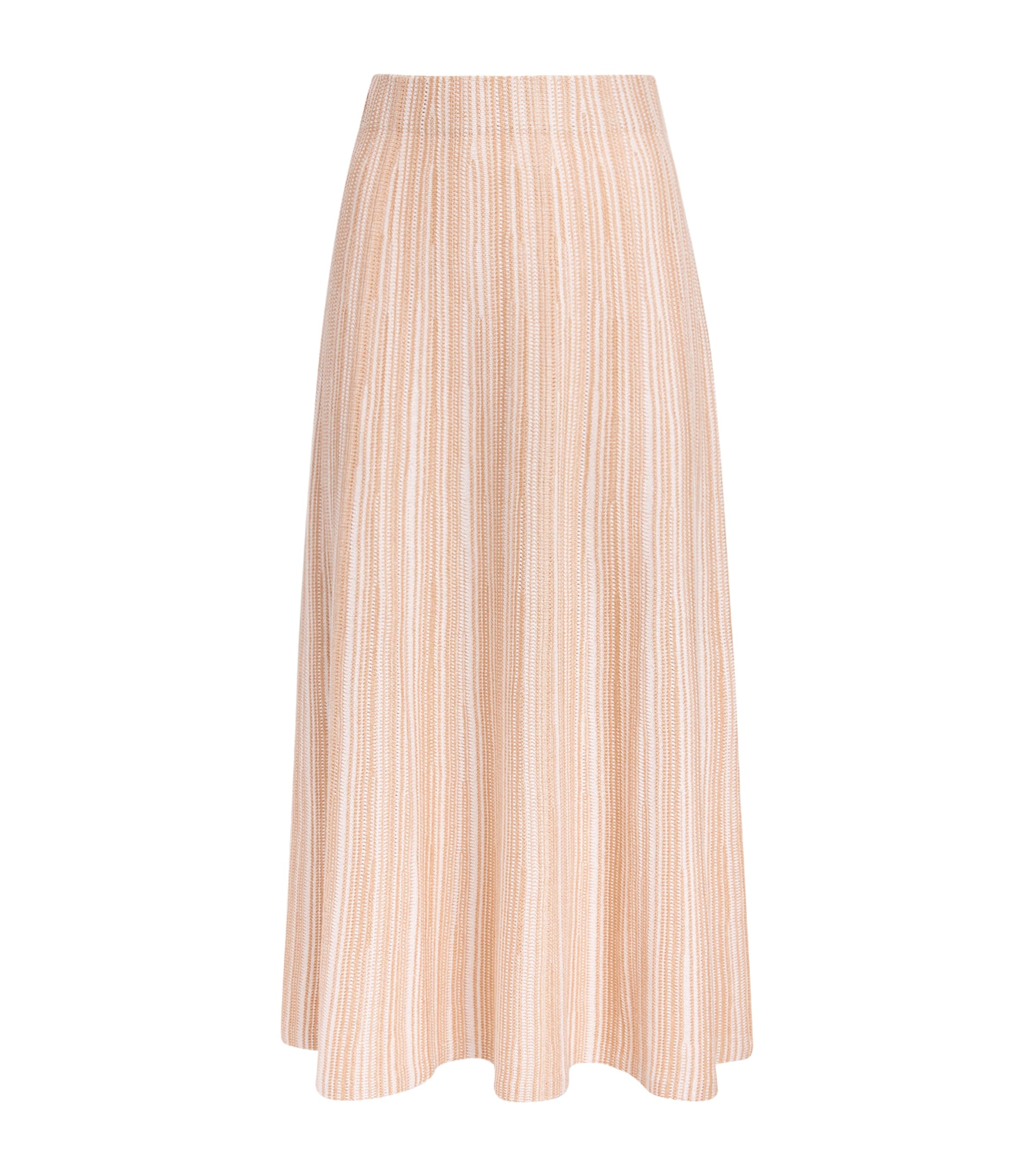Soft Goat Womens Silk-Cashmere Stripe Midi Skirt Camel