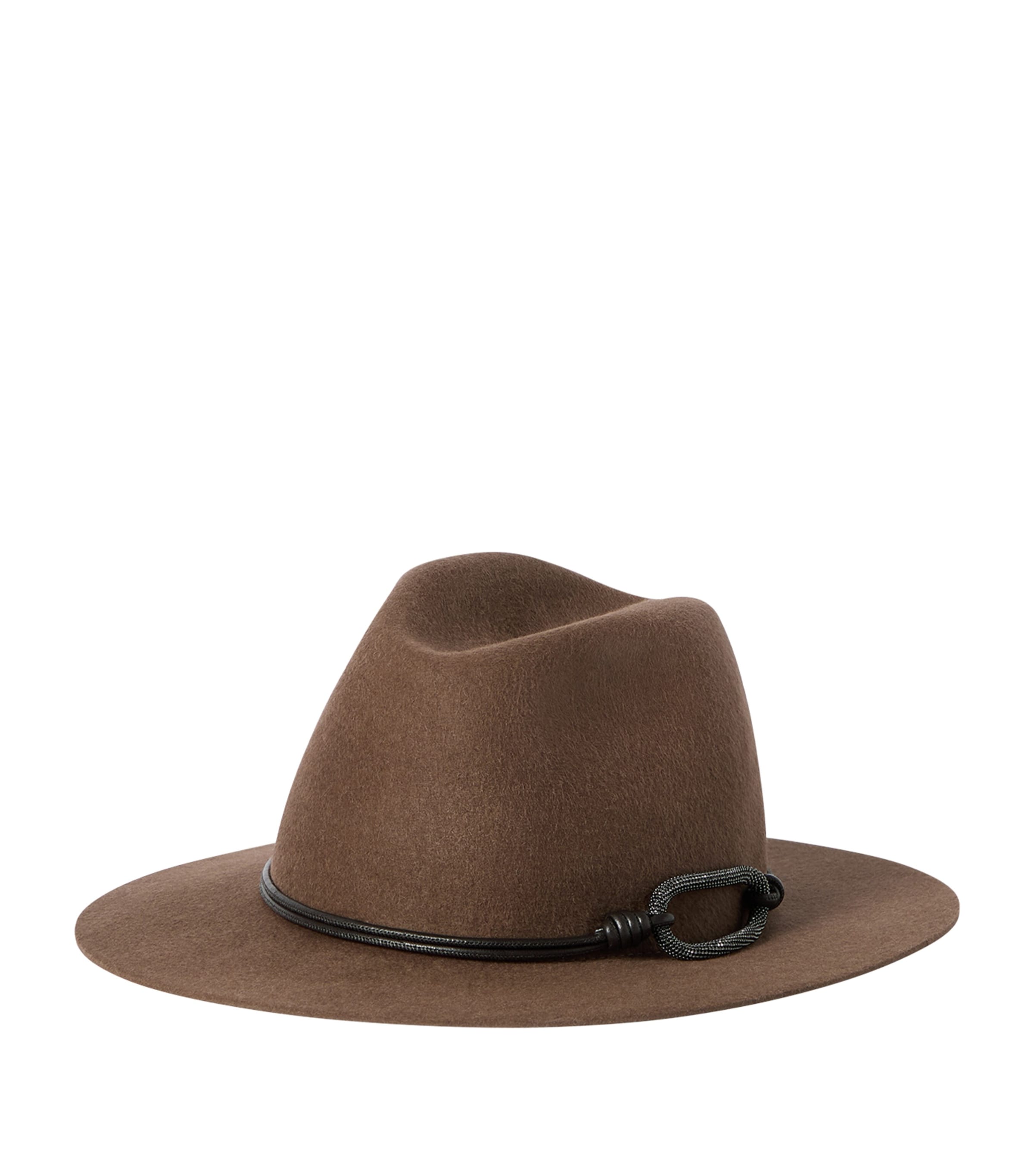 Brunello Cucinelli Felt Monili-Detail Fedora Coffee