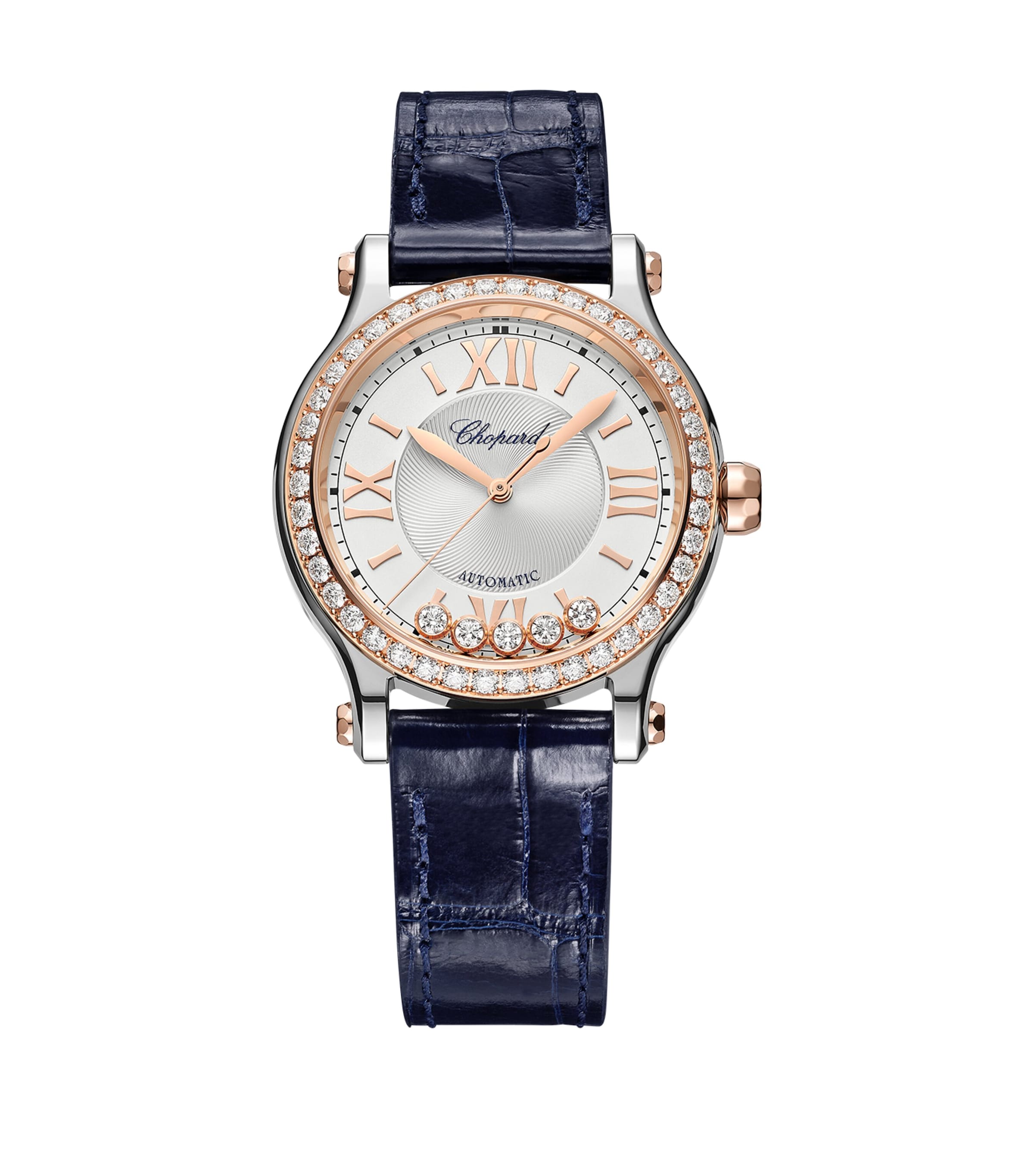 Rose Gold, Stainless Steel and Diamond Happy Sport Automatic Watch 33mm