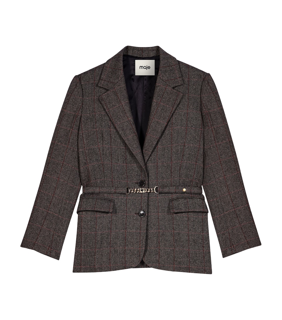 Maje Womens Wool-Blend Belted Blazer Brown