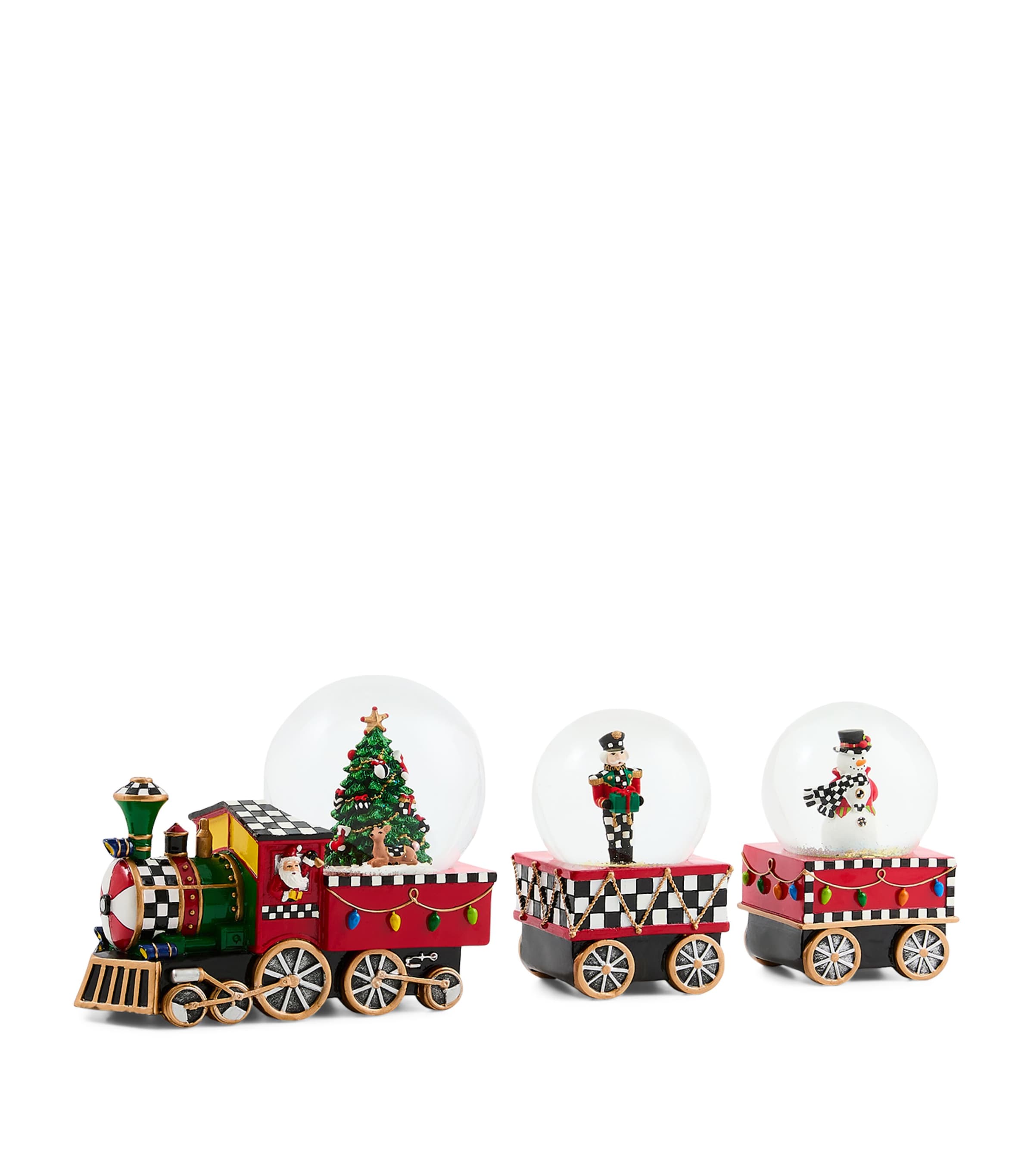 MacKenzie-Childs Locomotive Train Snow Globes (Set of 3) Red