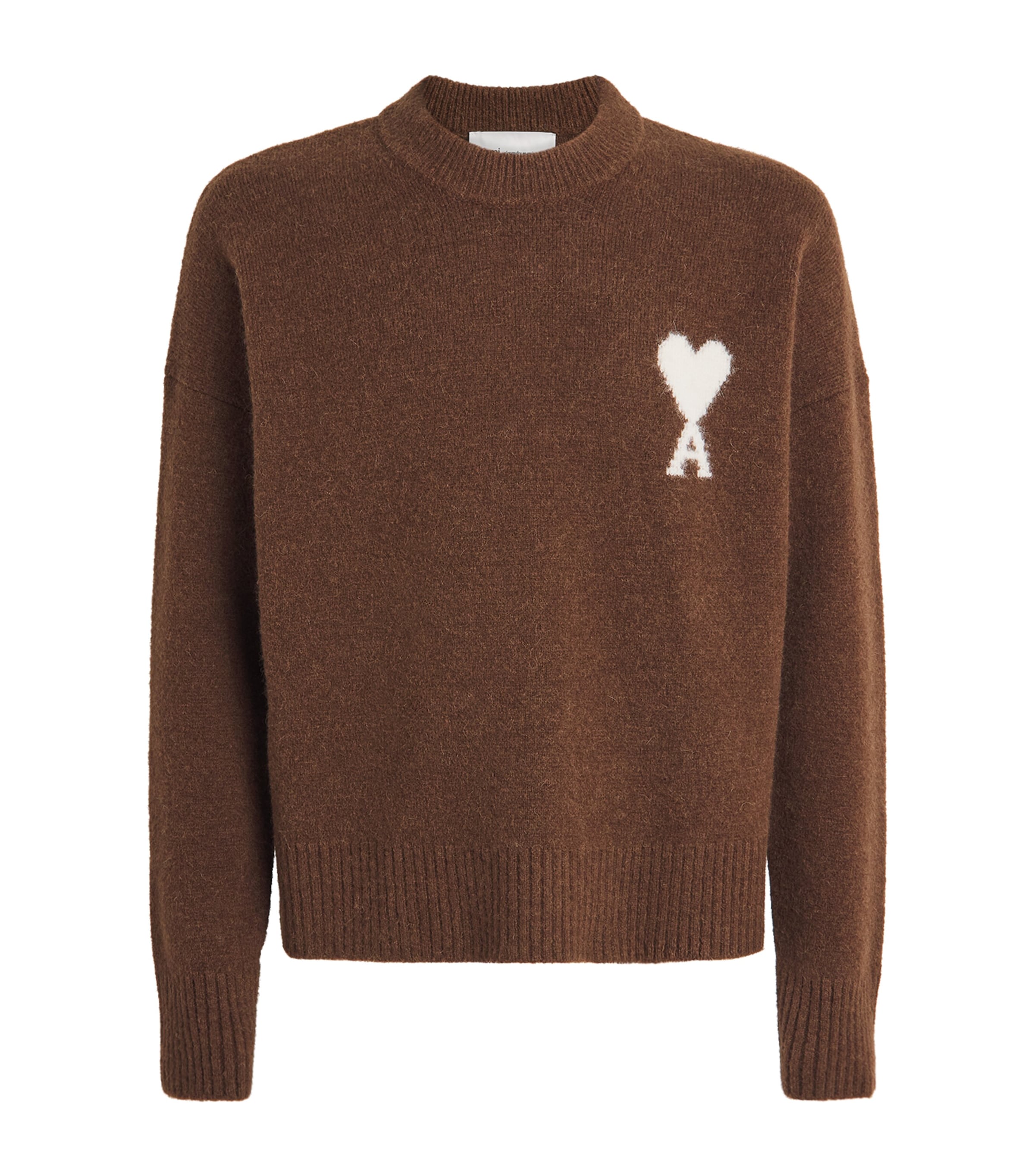 AMI Paris Mens Alpaca-Blend Ami de Coeur Sweater Mrron Choc/ecru