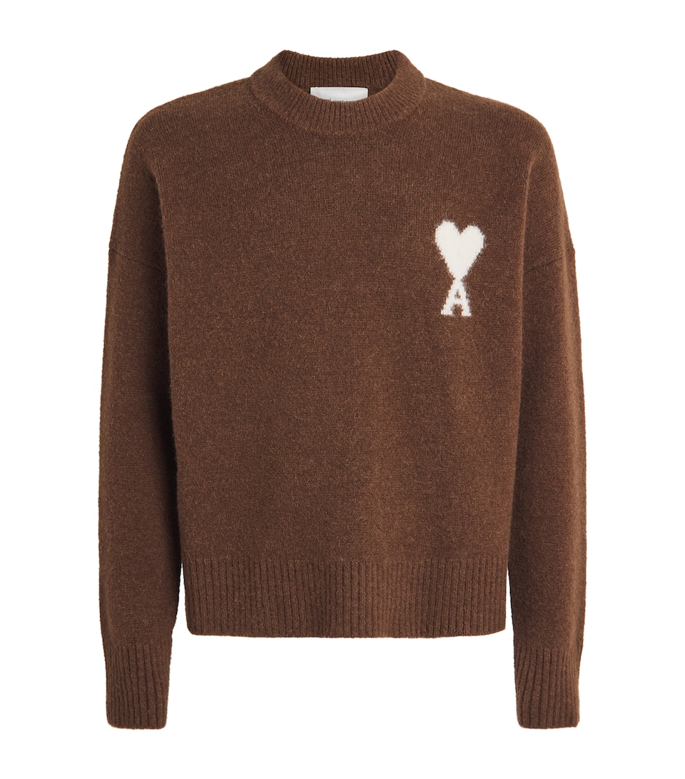 AMI Paris Mens Alpaca-Blend Ami de Coeur Sweater Mrron Choc/ecru