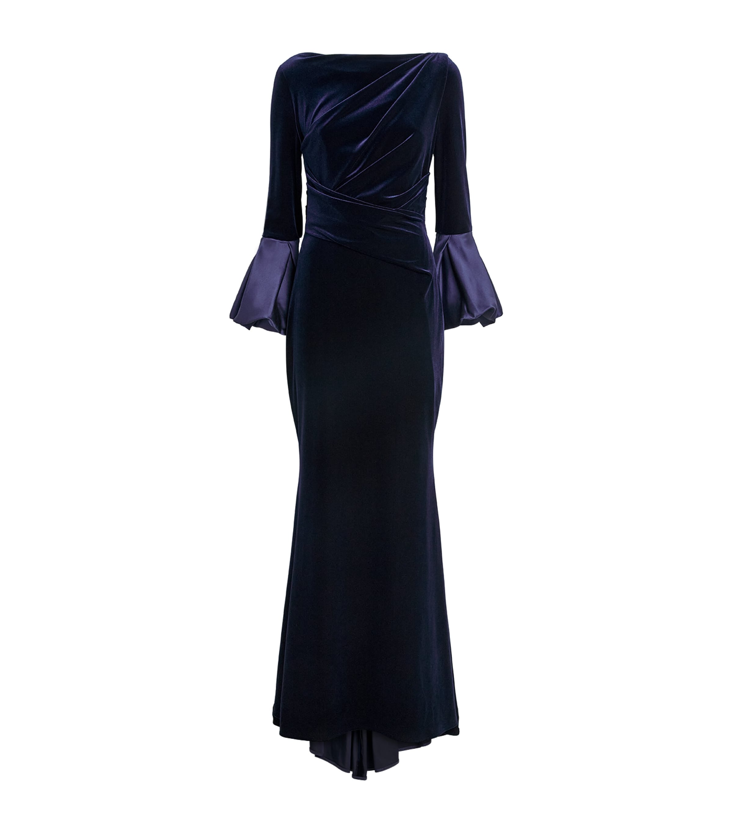 Talbot Runhof Womens Stretch-Velvet Draped Gown Moonlight