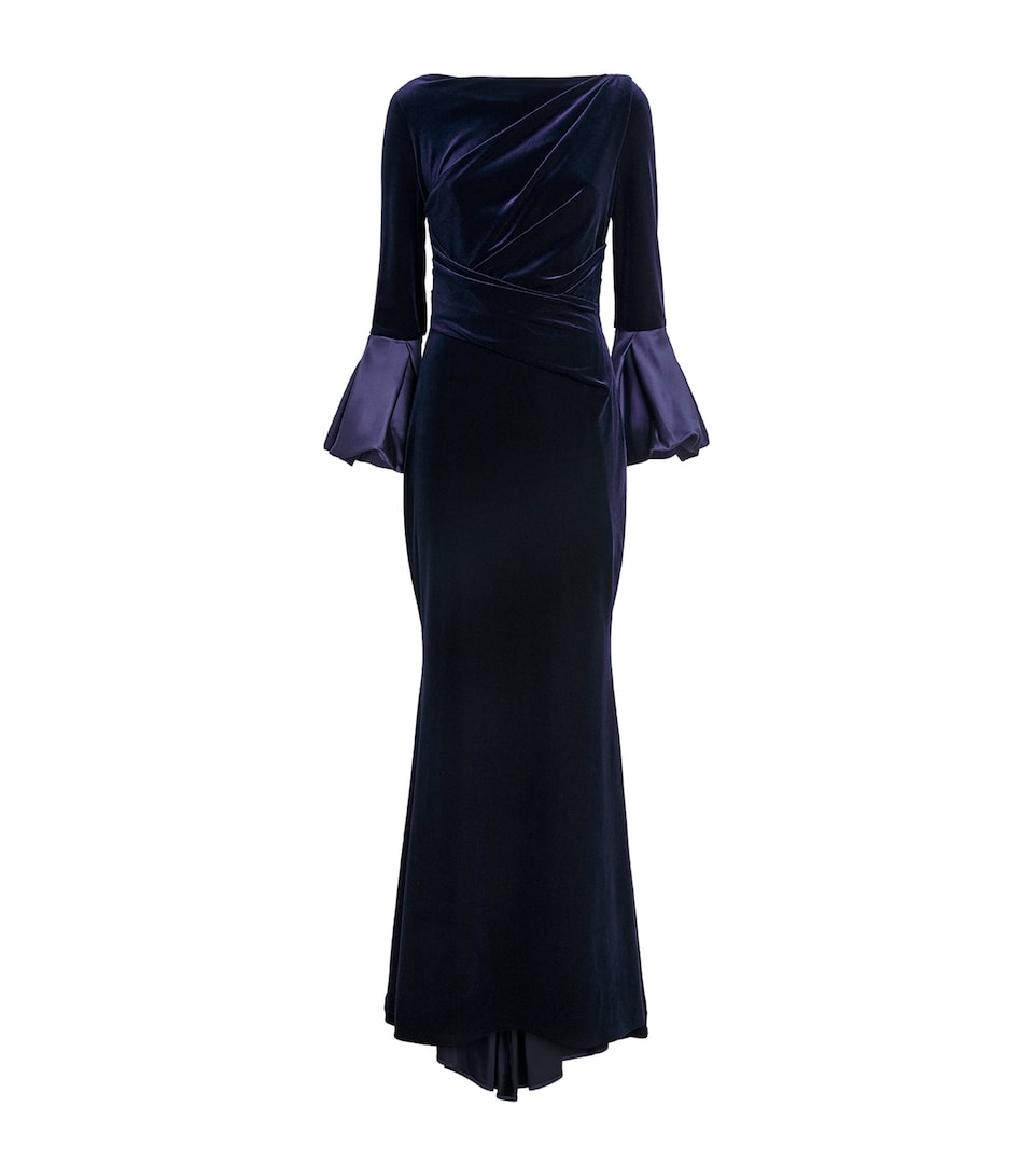 Talbot Runhof Womens Stretch-Velvet Draped Gown Moonlight