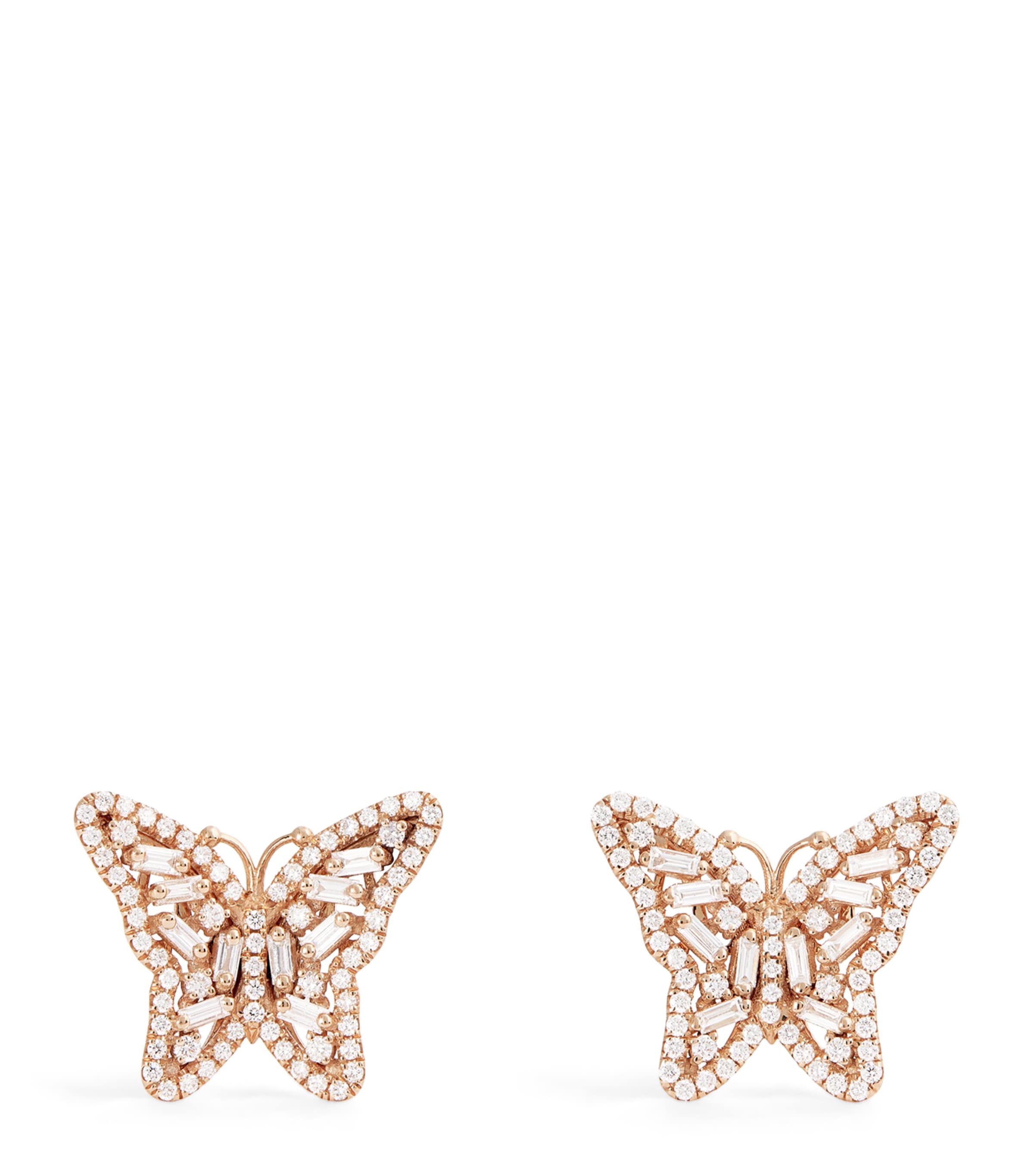 Rose Gold and Diamond Bold Butterfly Stud Earrings