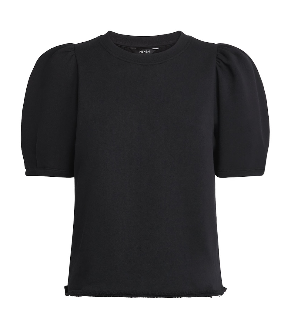 ME+EM Womens Organic Cotton-Blend Puff-Sleeve Top Black
