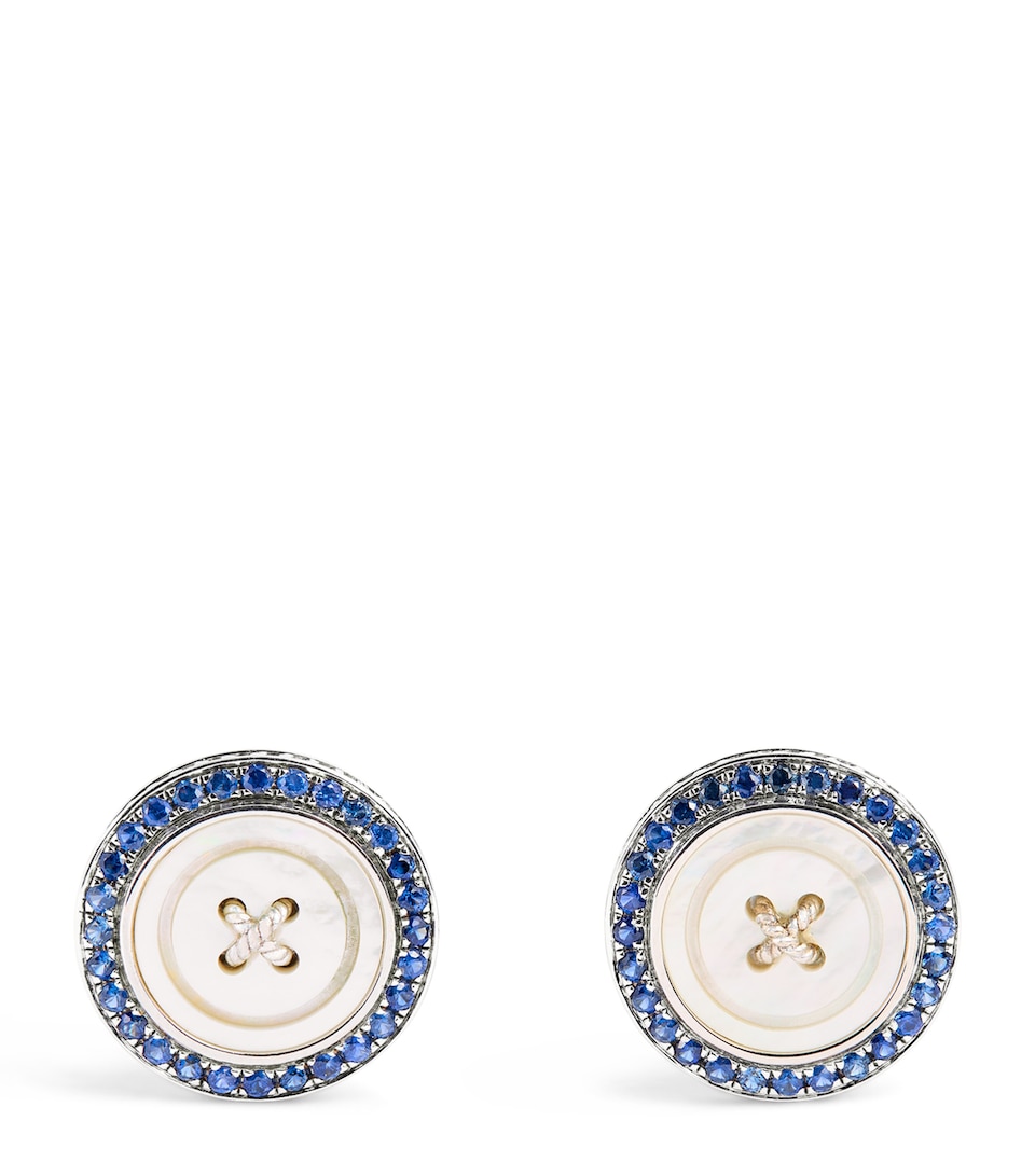 Tateossian Stainless Steel and Sapphire Button Cufflinks Silver/ Blue