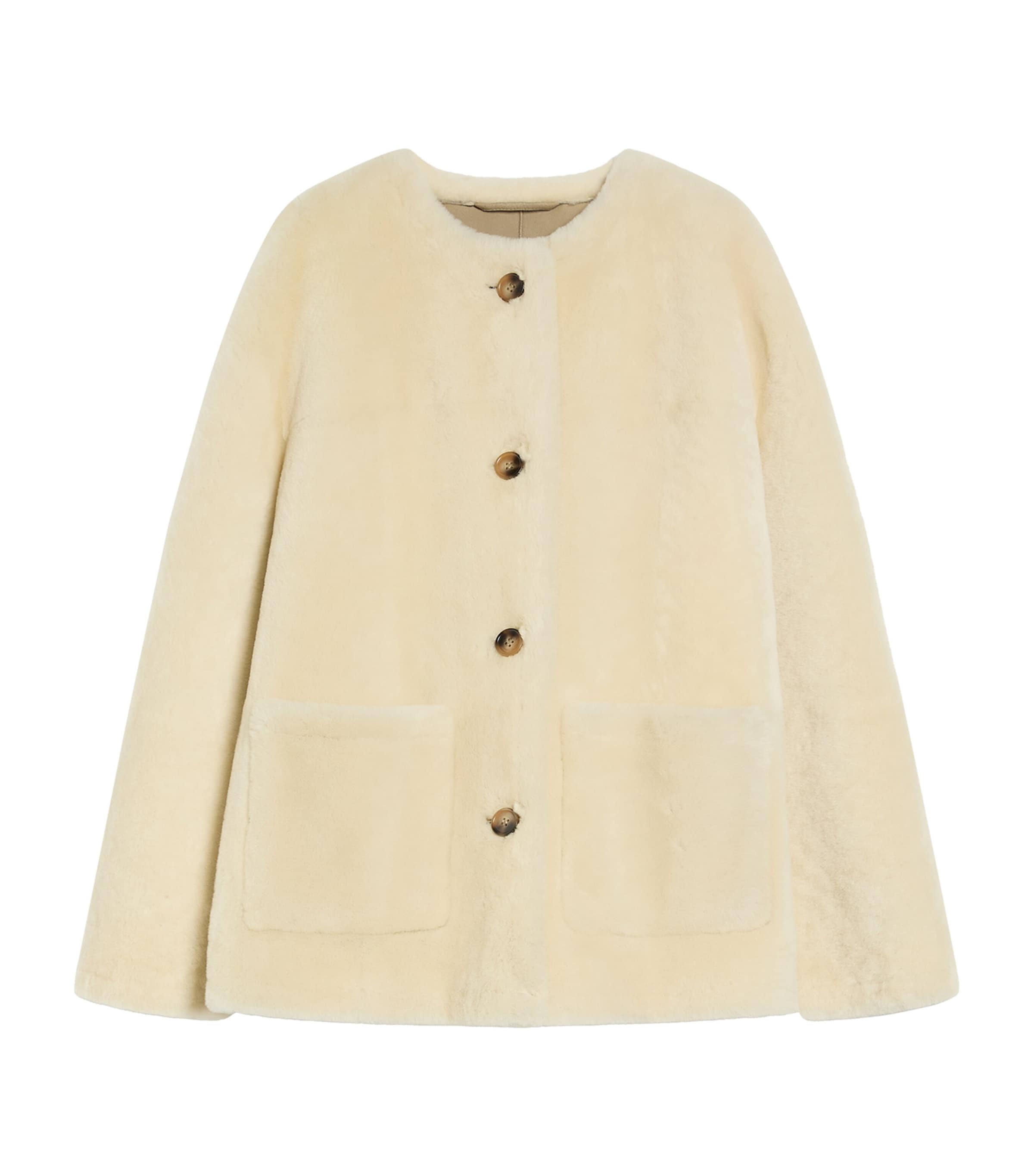 Marella Womens Ram Shearling Oversized Jacket Cream