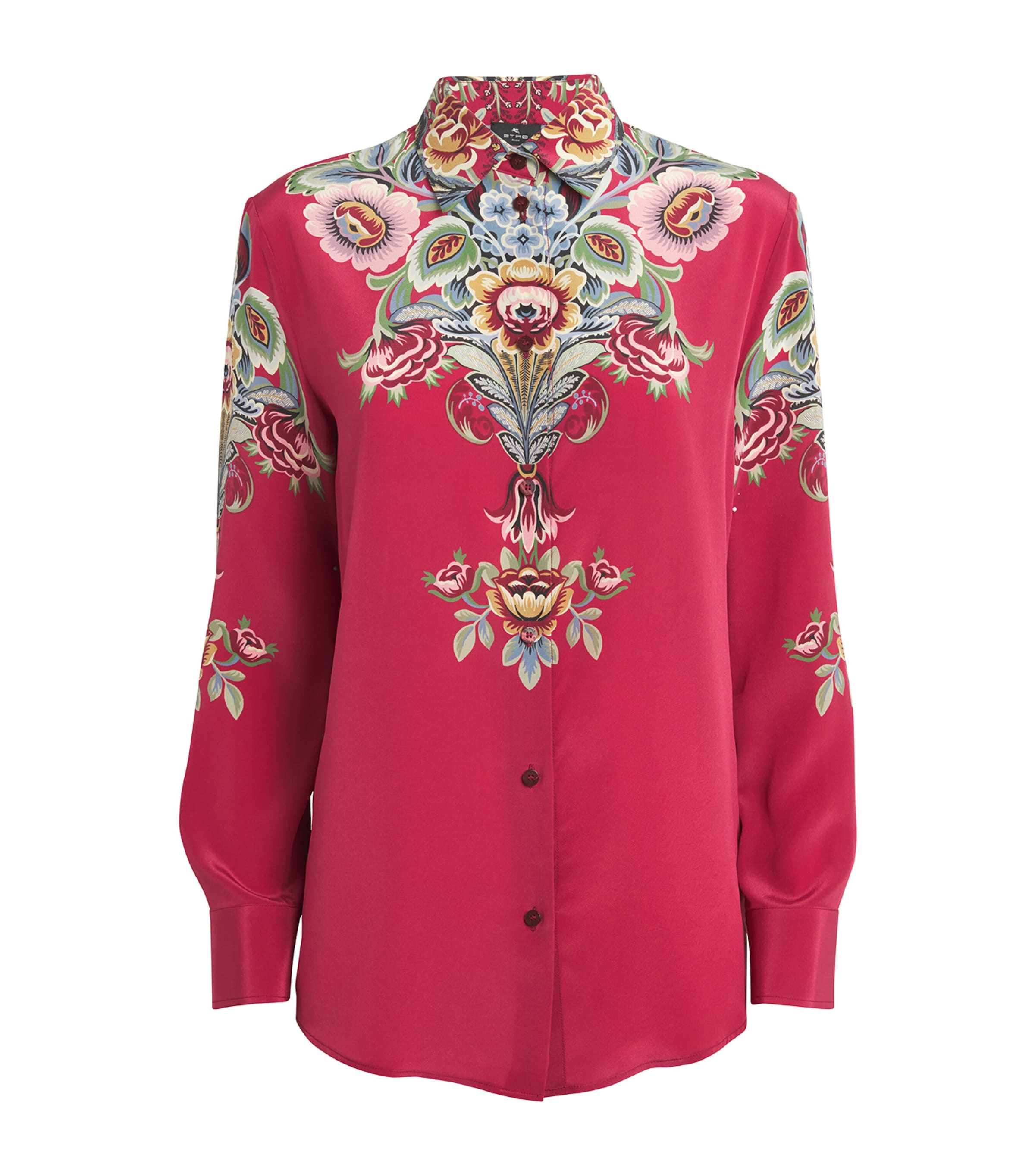 Silk Floral-Collar Shirt