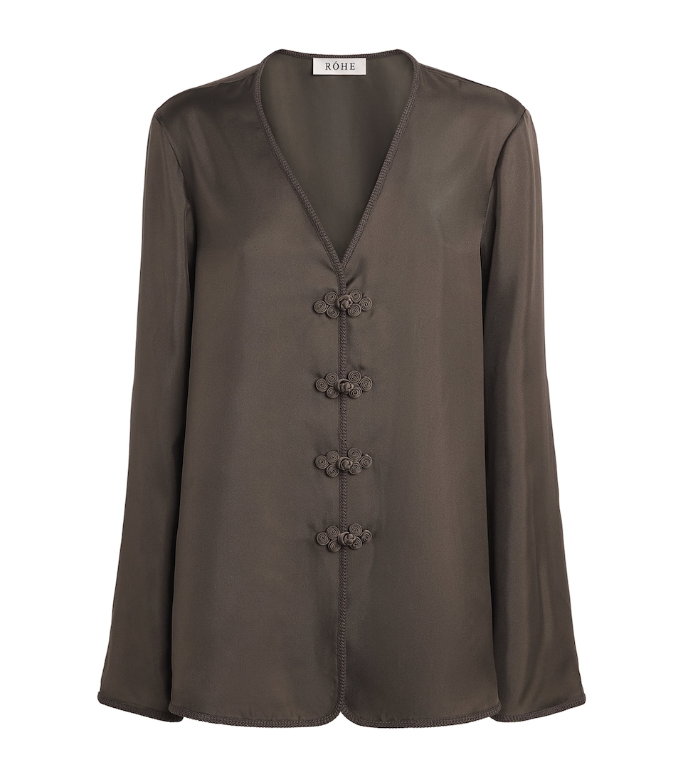 Róhe Womens Silk Pankou Blouse Earth