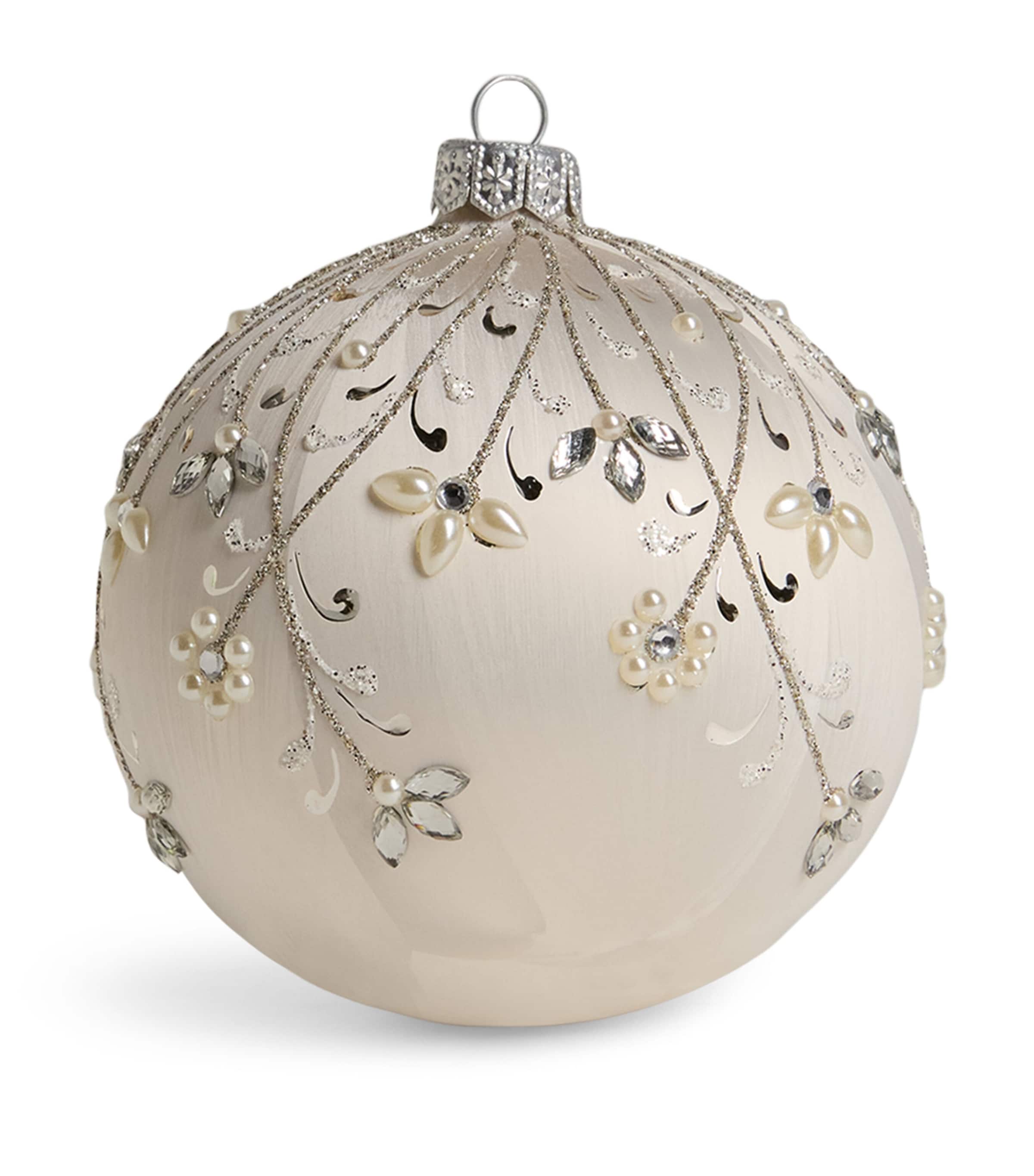 Harrods Crystal Flower Bauble White Frost Effect
