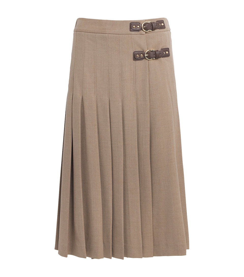 Maje Womens Pleated Buckle-Detail Midi Skirt Beige