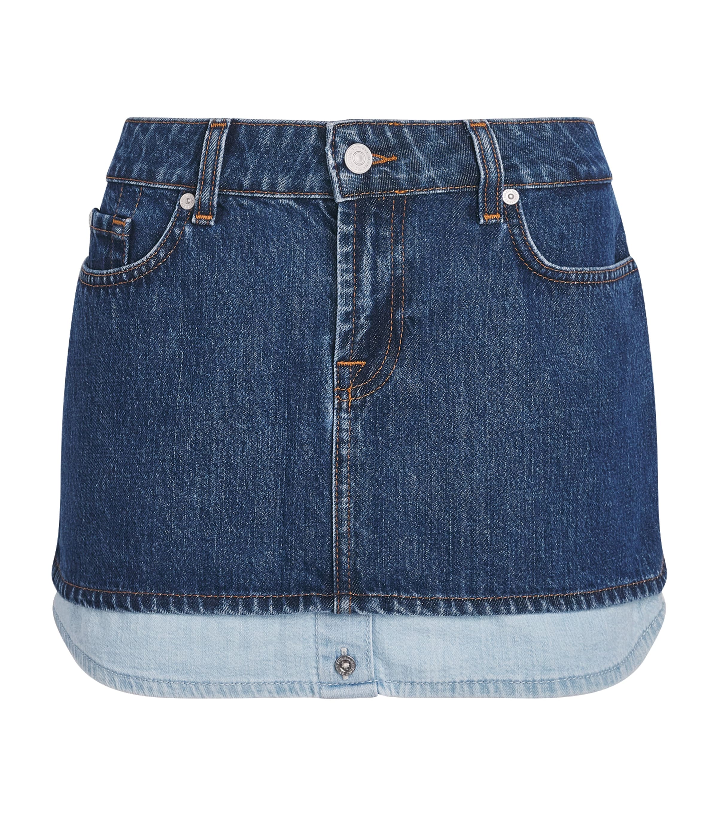 7 For All Mankind Womens Denim Layered Mini Skirt Shadow