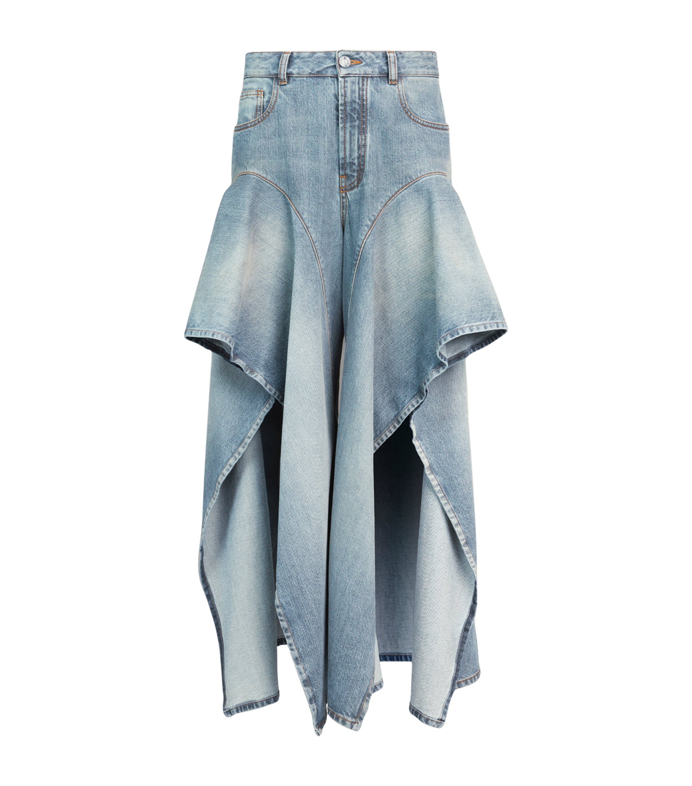 Alaïa Womens Ruffled Split Jeans Faded Blue