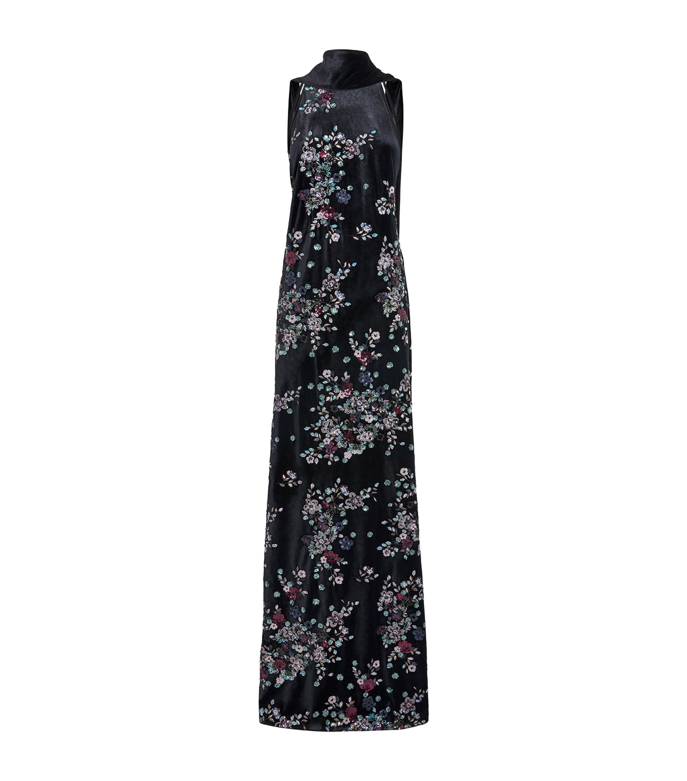Talbot Runhof Womens Velvet Floral Sequin Gown Black
