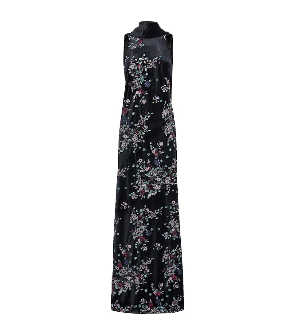 Talbot Runhof Womens Velvet Floral Sequin Gown Black