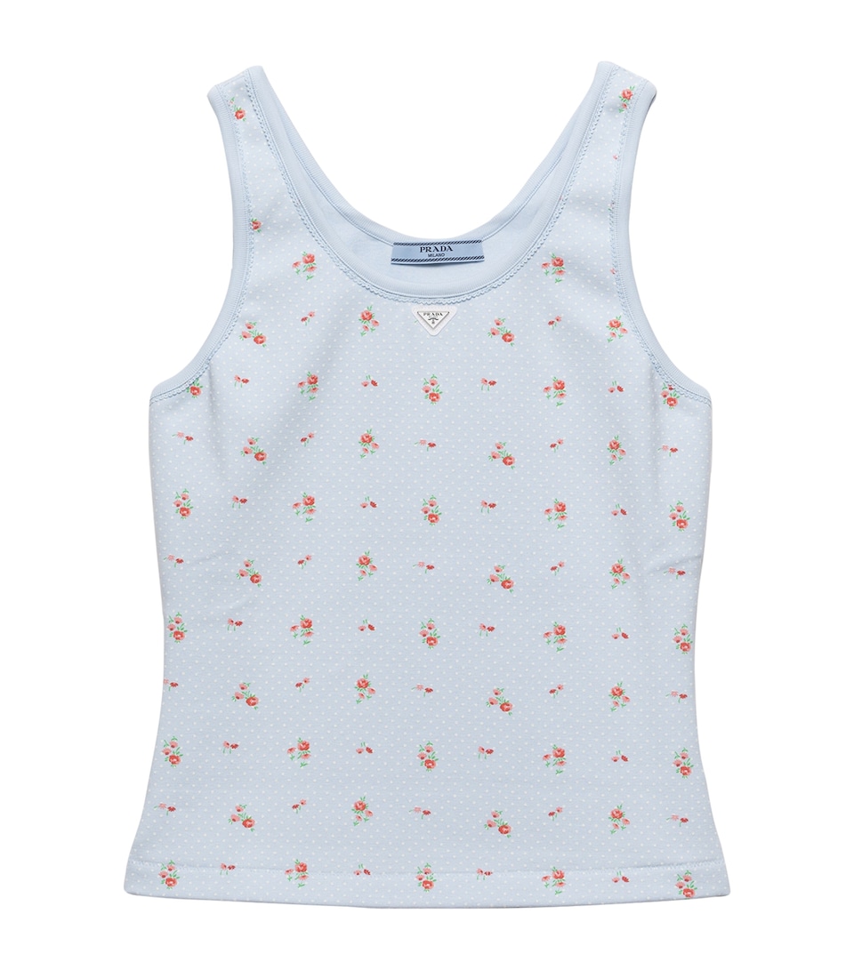 Prada Womens Stretch-Cotton Floral Tank Top