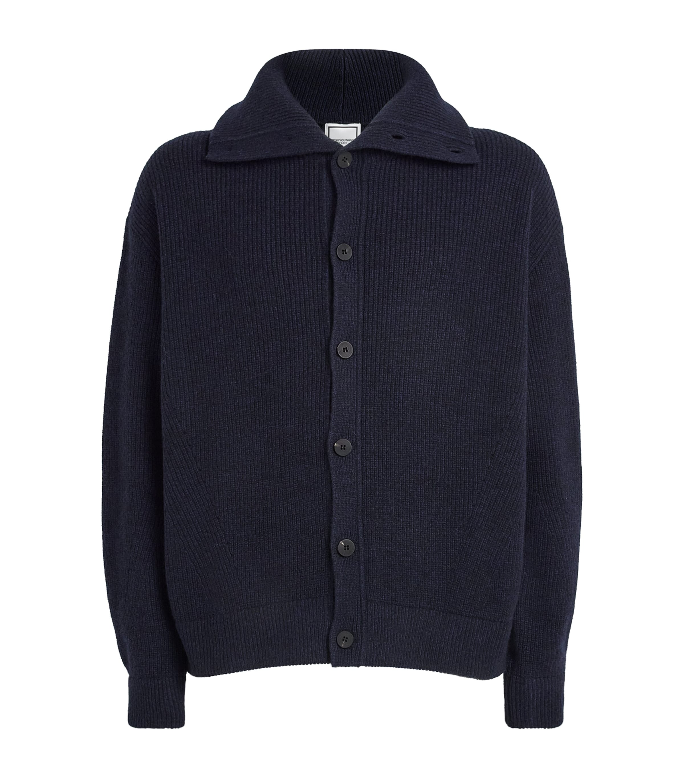 Wooyoungmi Mens Wool-Yak High-Neck Cardigan Navy