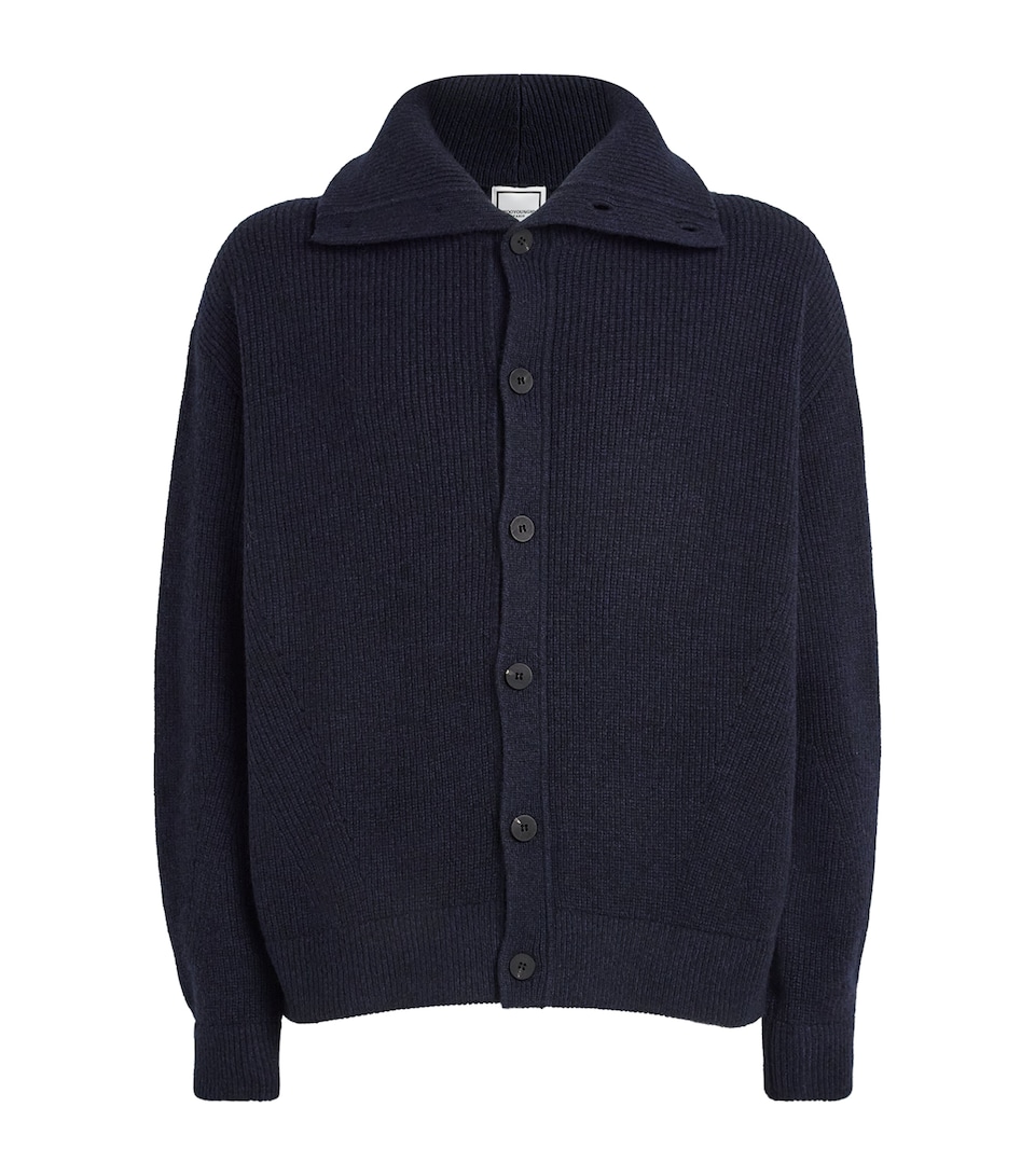 Wooyoungmi Mens Wool-Yak High-Neck Cardigan Navy
