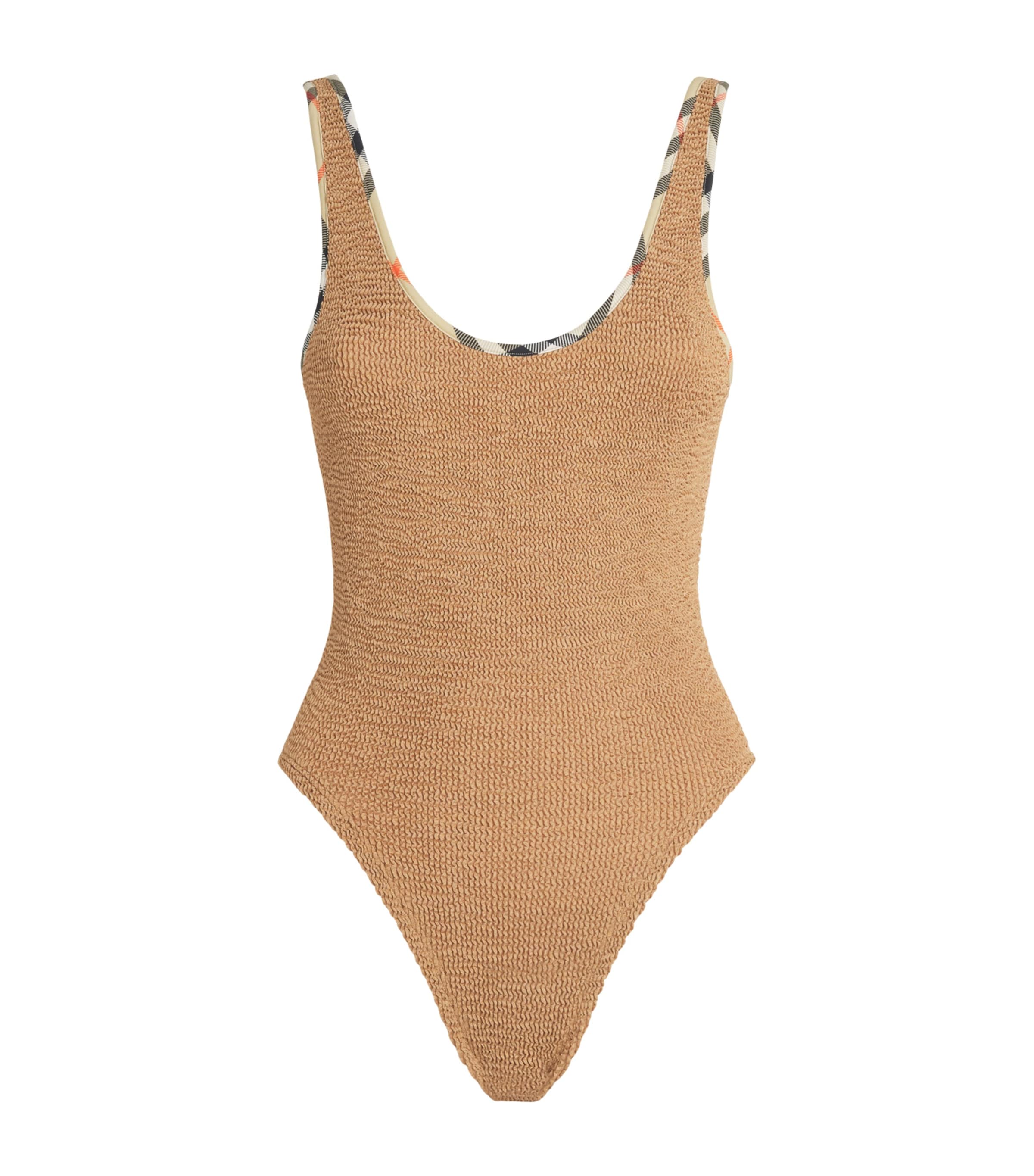 Hunza G Womens x Burberry Check-Trim Faye Swimsuit Metallic Cocoa