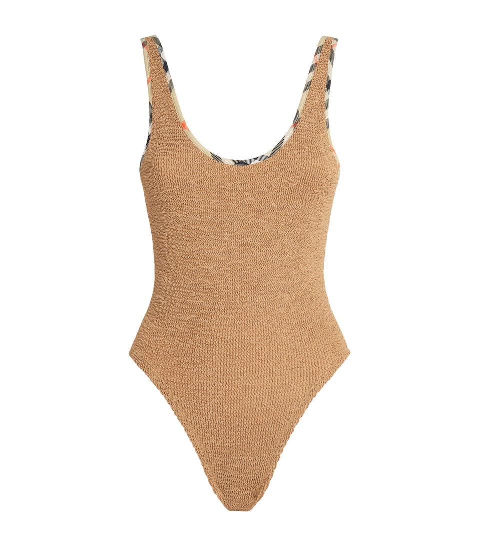 Hunza G Womens x Burberry Check-Trim Faye Swimsuit Metallic Cocoa