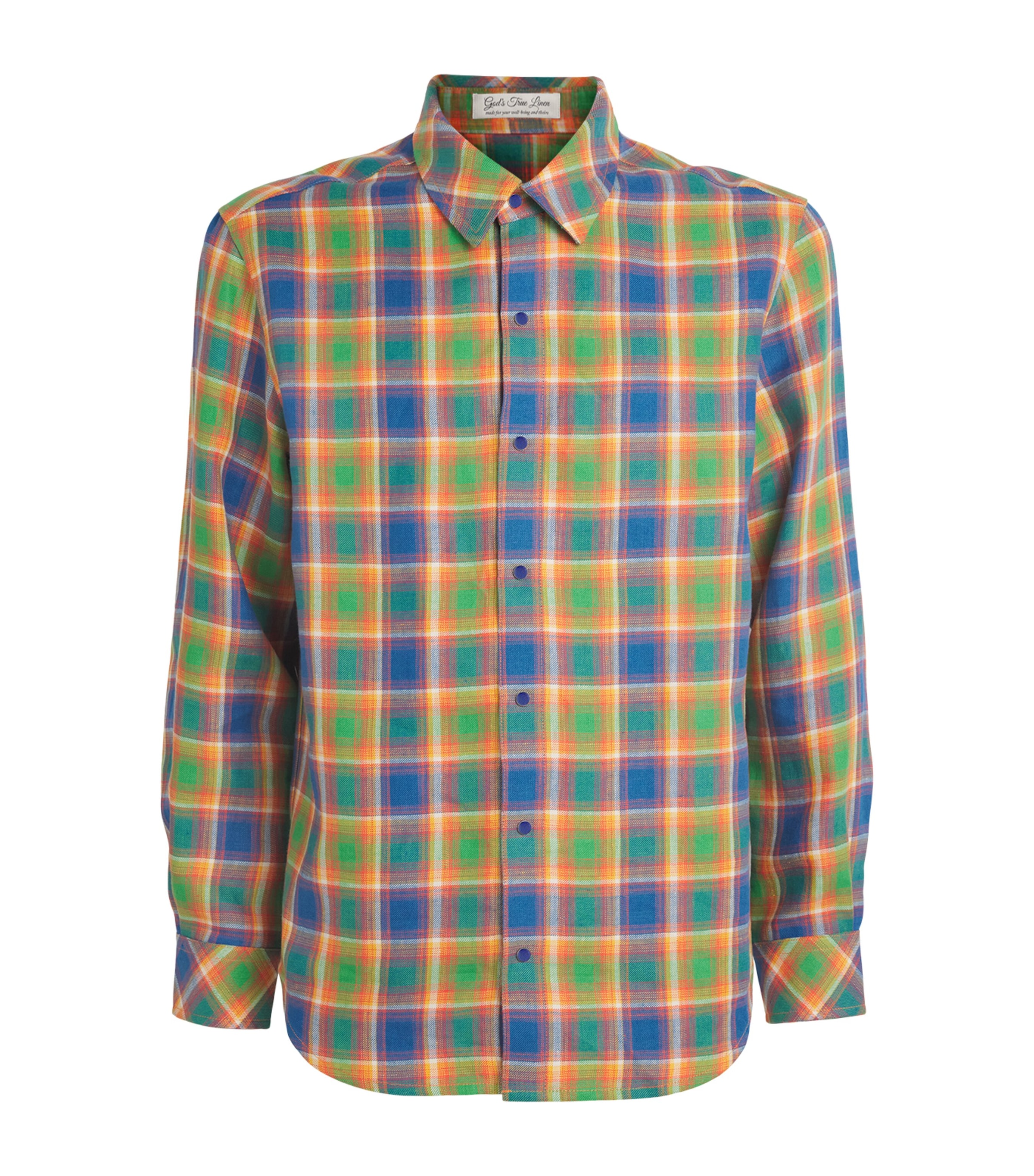 GOD'S TRUE CASHMERE Mens Linen Check Brilliant Shirt Lapis Lazuli