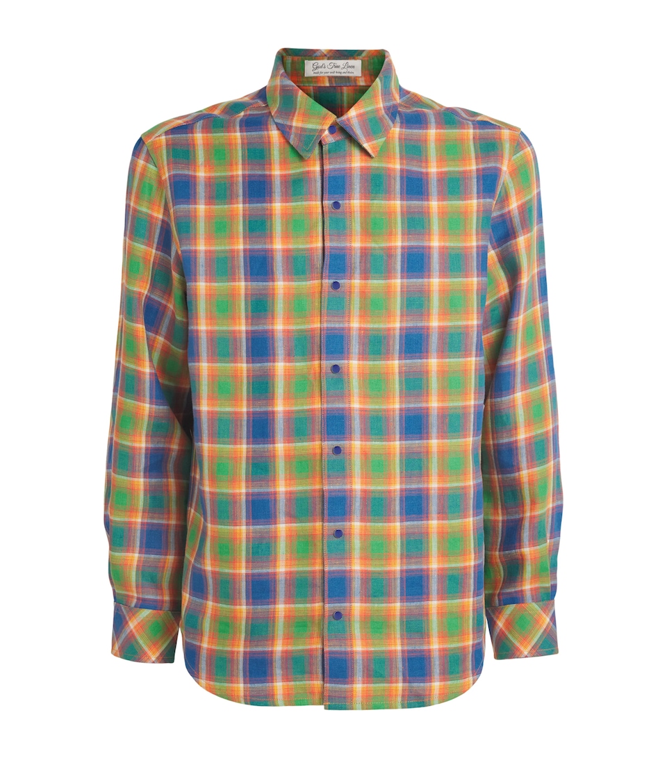 GOD'S TRUE CASHMERE Mens Linen Check Brilliant Shirt Lapis Lazuli