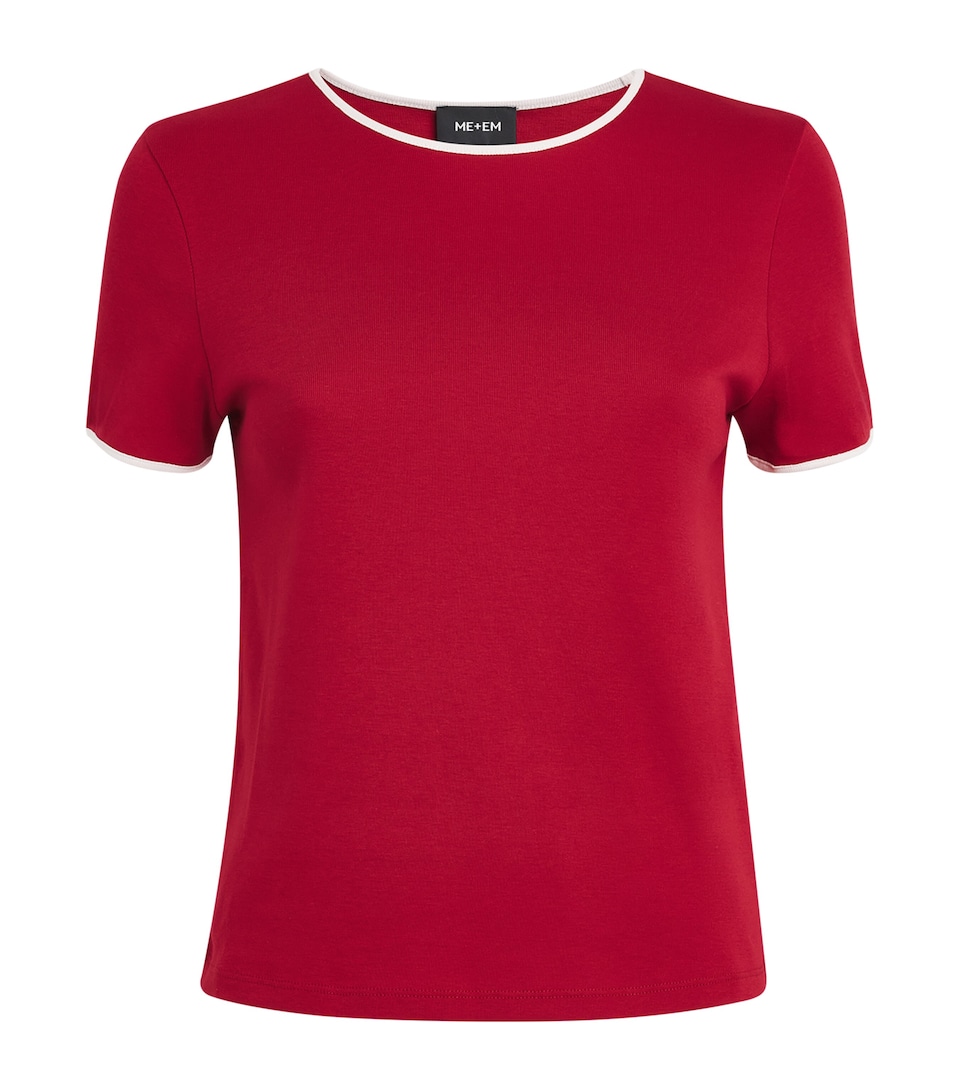 ME+EM Womens Organic Cotton Slim T-Shirt Deep Red/cream