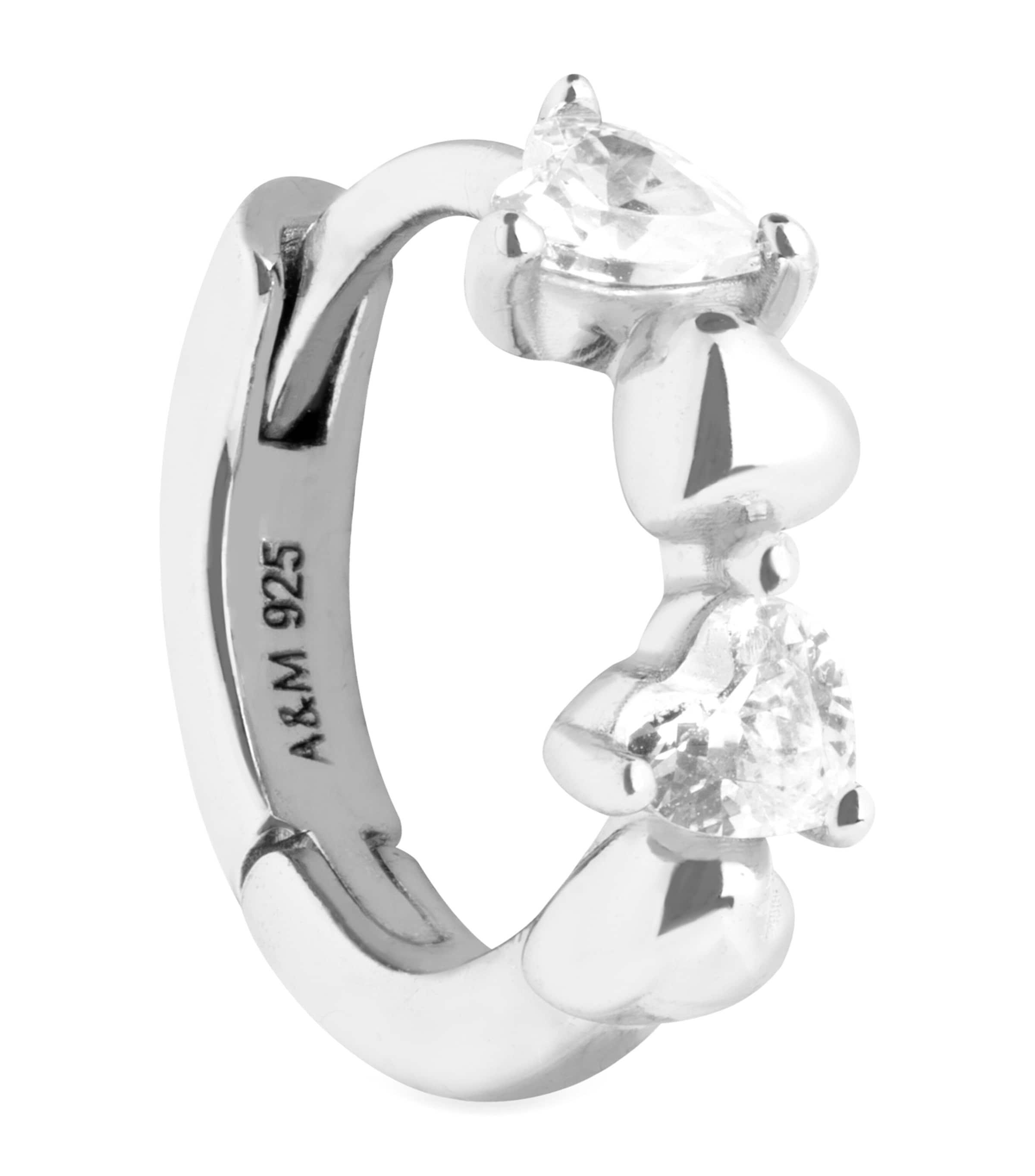 Rhodium-Plated Heart Cluster Single Hoop Earring