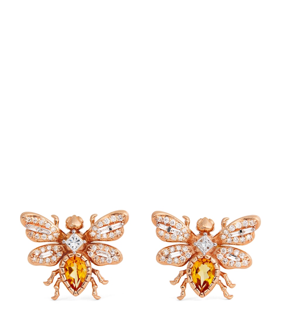 Rose Gold, Diamond and Citrine Queen Bee Bon Bon Stud Earrings