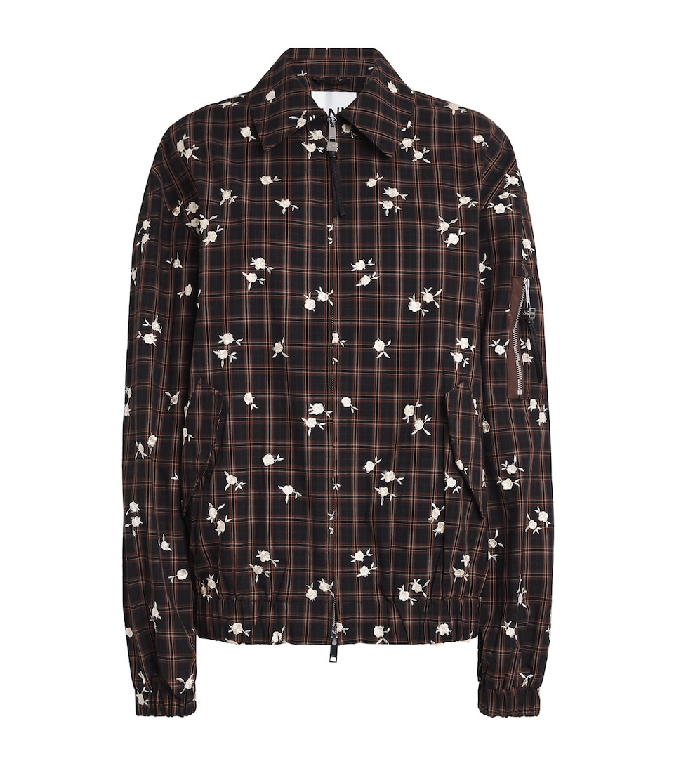 GANNI Womens Check Printed Bomber Jacket Cappuccino