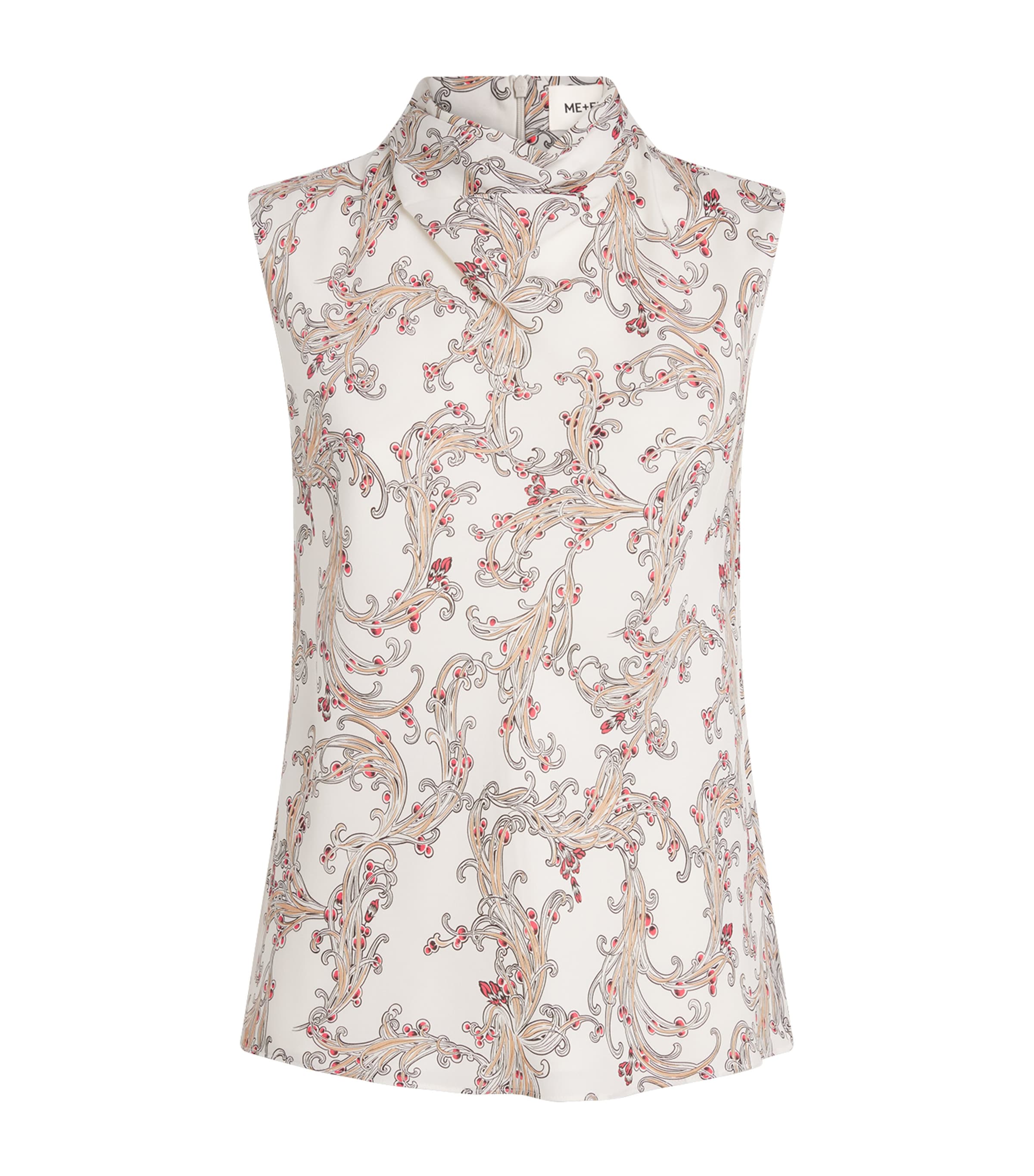 ME+EM Womens Silk Printed Sleeveless Top Light Cream/multi