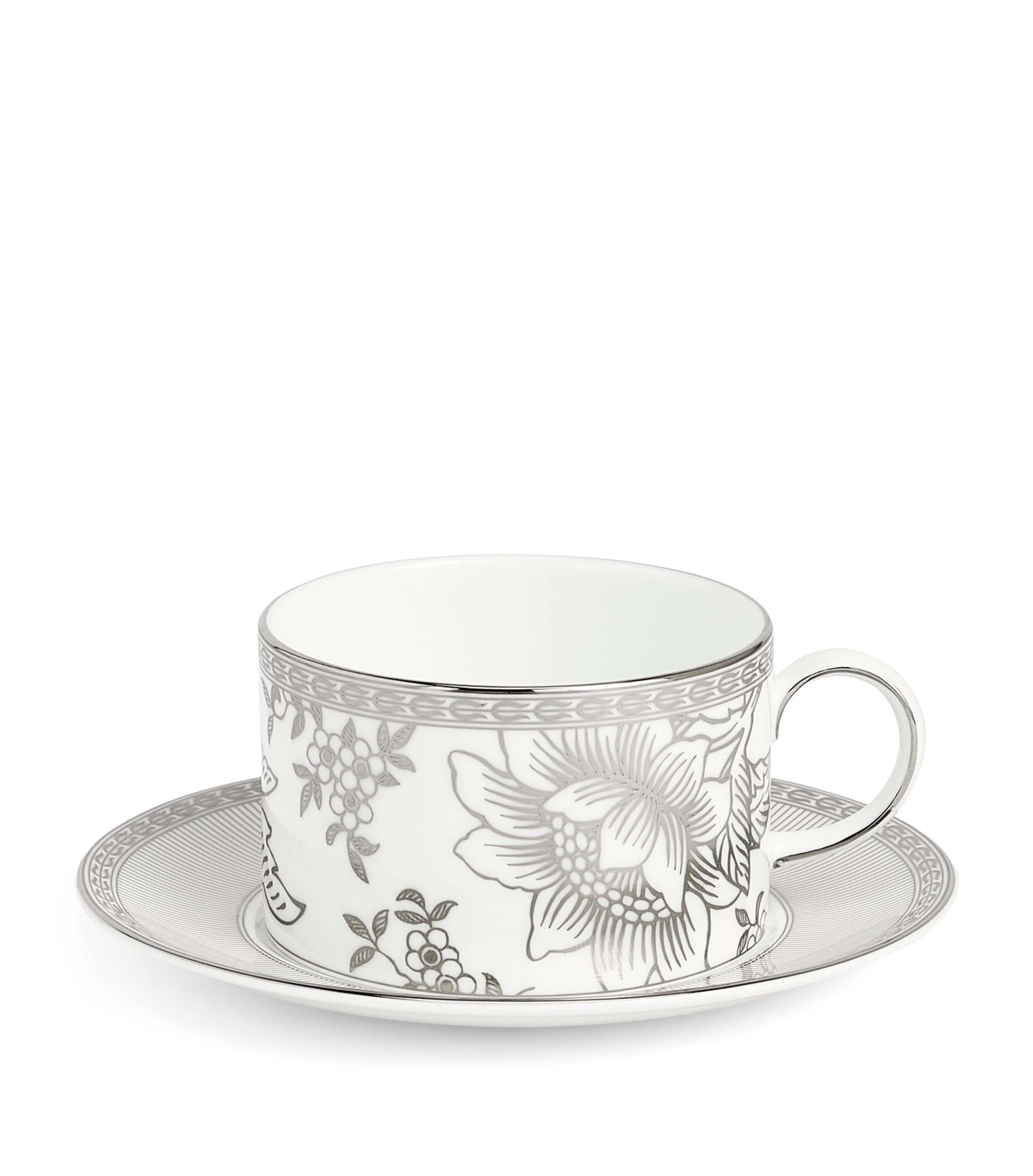 Bone China Silver Tonquin Teacup and Saucer