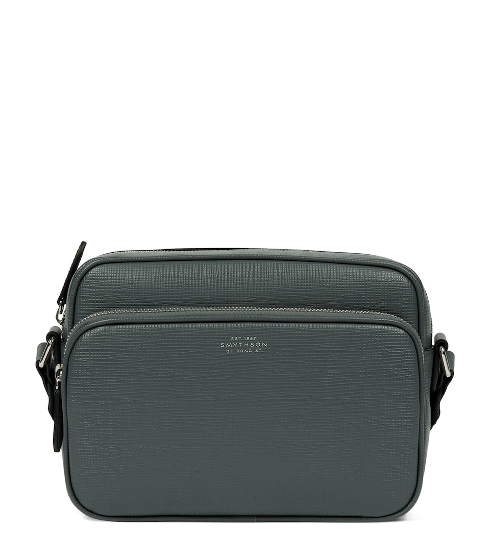 Smythson Leather Panama Cross-Body Bag Slate Green