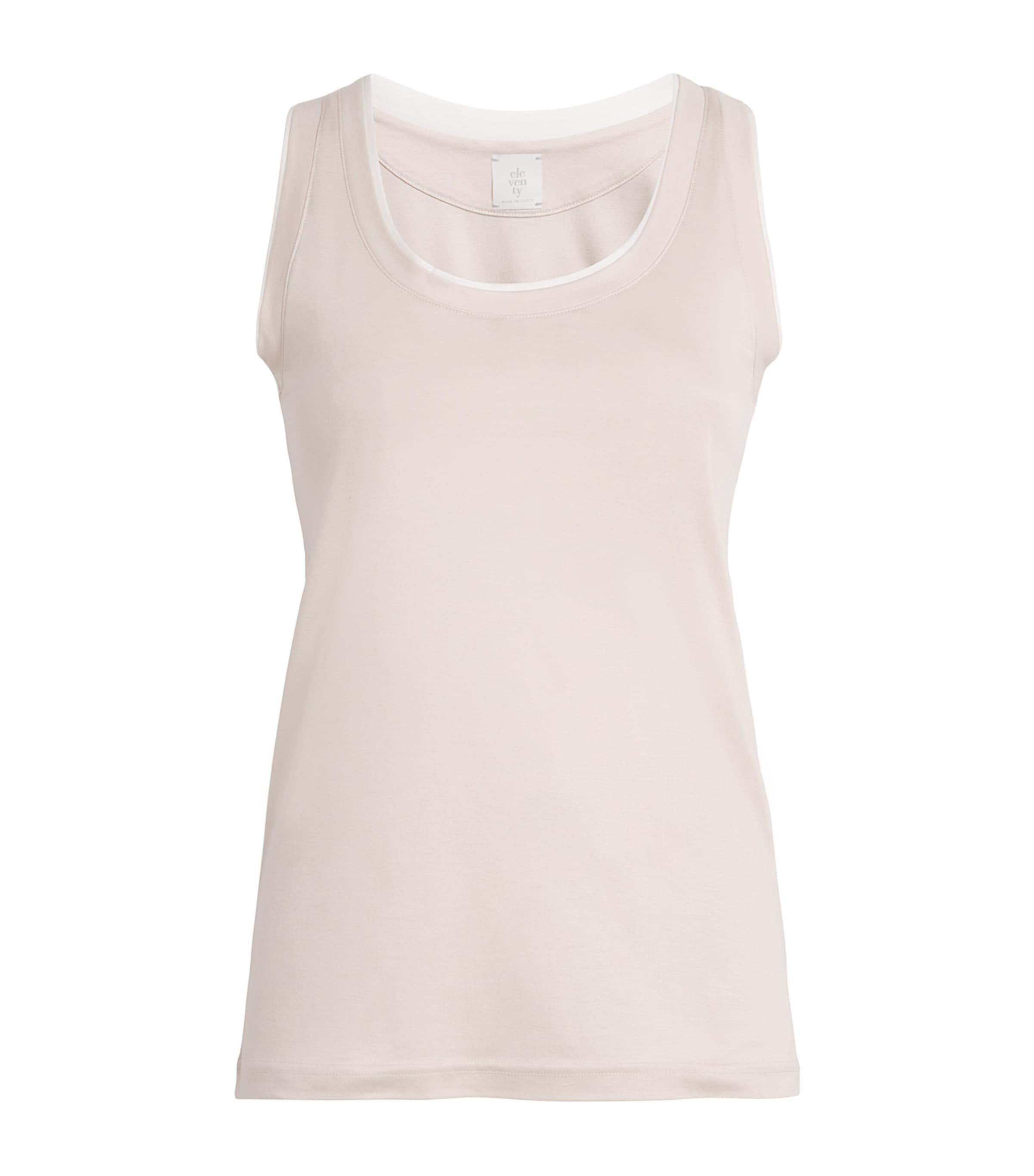 Eleventy Womens Cotton Tank Top Sabbia E Bianco