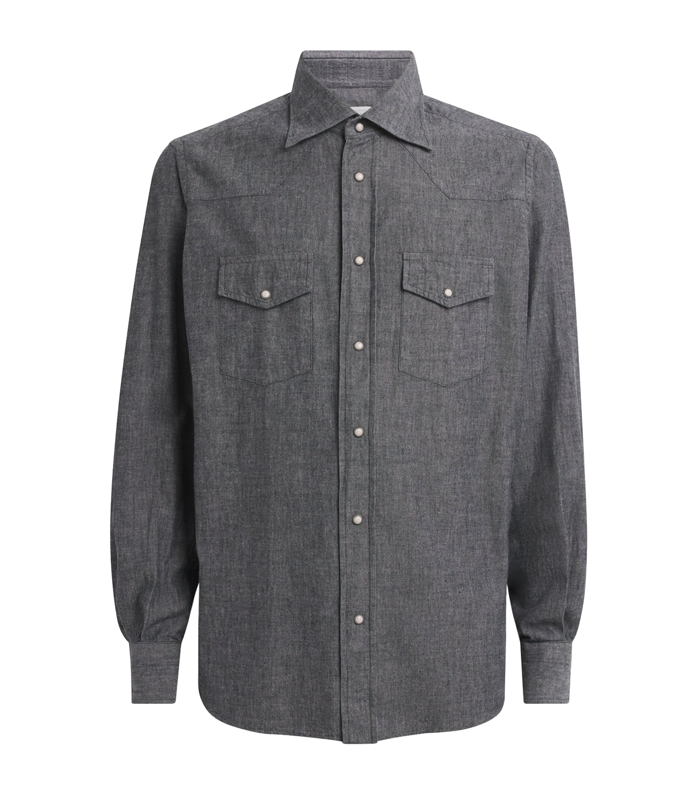 Eleventy Mens Cotton Texas Shirt Grigio Medio Melan