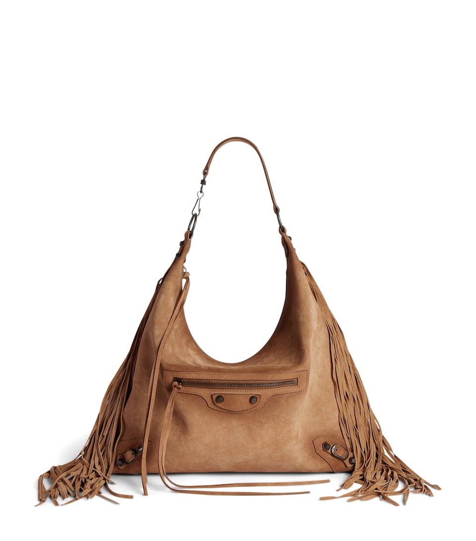 Balenciaga Medium Suede Fringe Le City Shoulder Bag