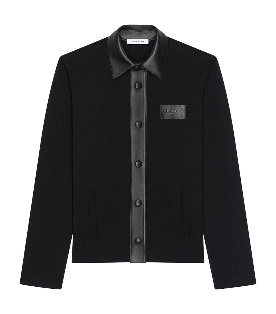 Givenchy Mens Wool Leather-Trim Cardigan