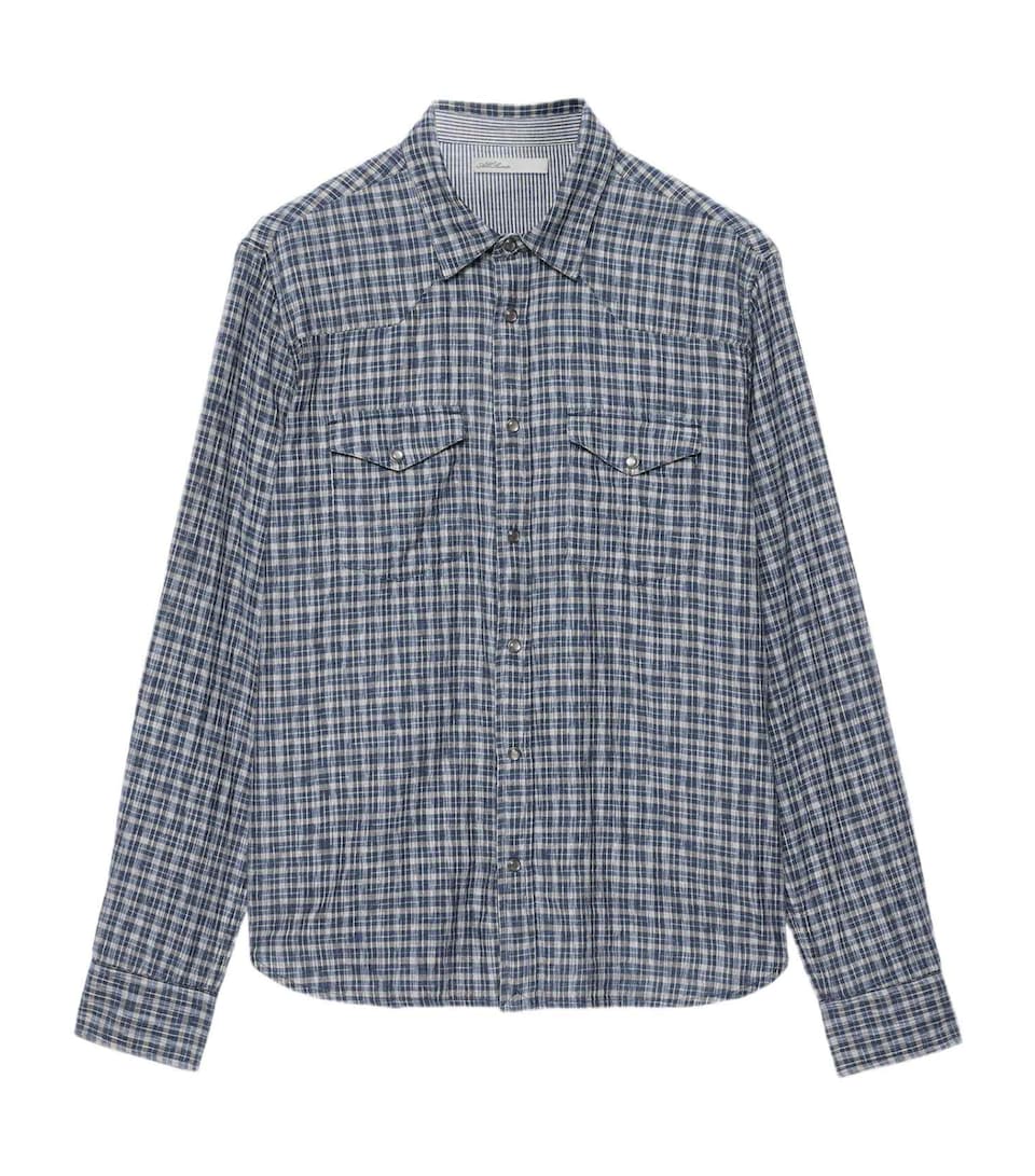 AllSaints Mens Organic Cotton Check Court Shirt Indigo Blue
