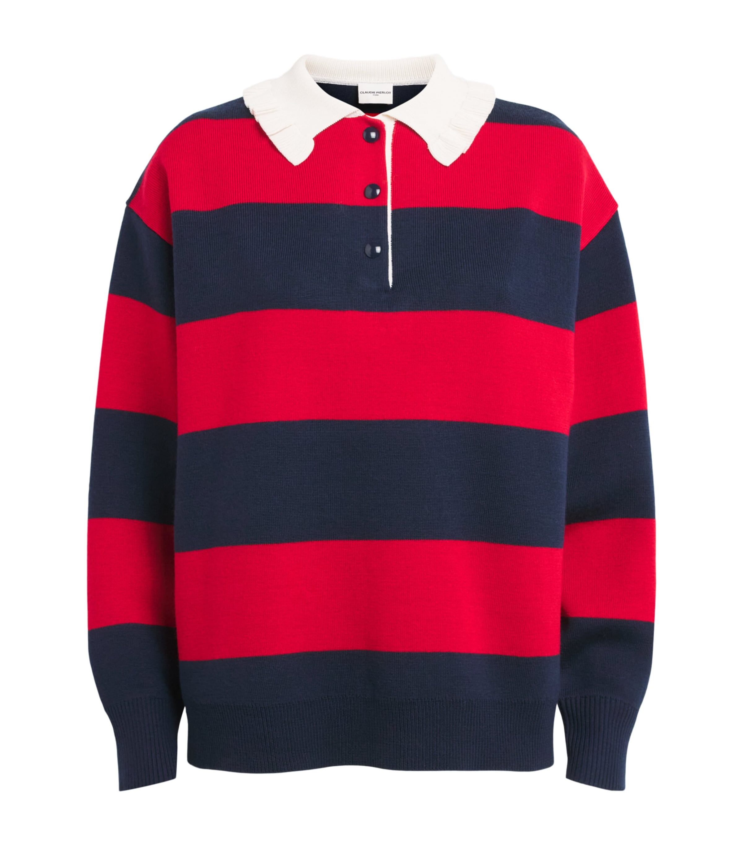Claudie Pierlot Womens Wool-Blend Stripe Polo Sweater Dual Color