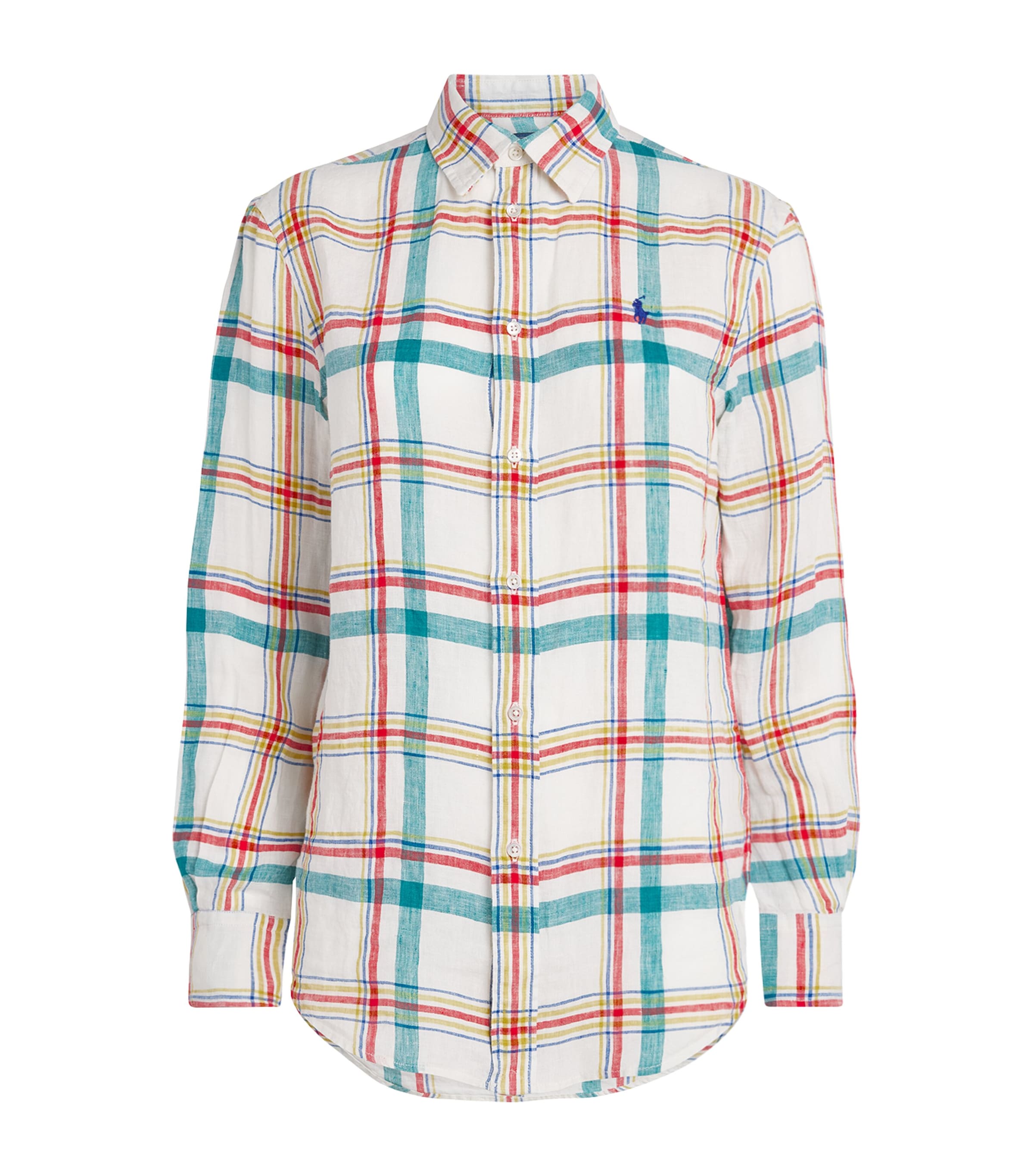 Polo Ralph Lauren Womens Linen Check Shirt Wht Tl Rd Mlti