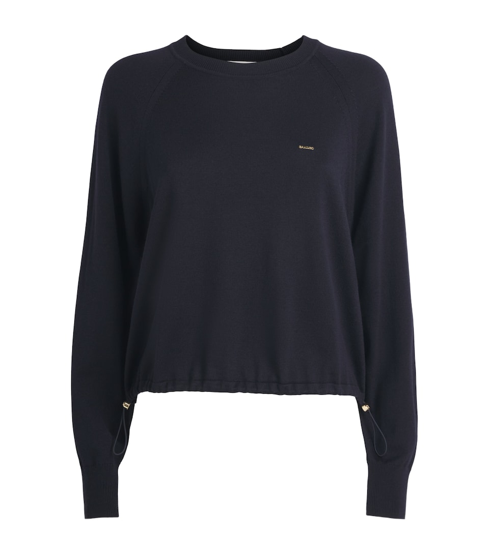 Sandro Paris Womens Wool-Blend Logo Sweater Navy Blue
