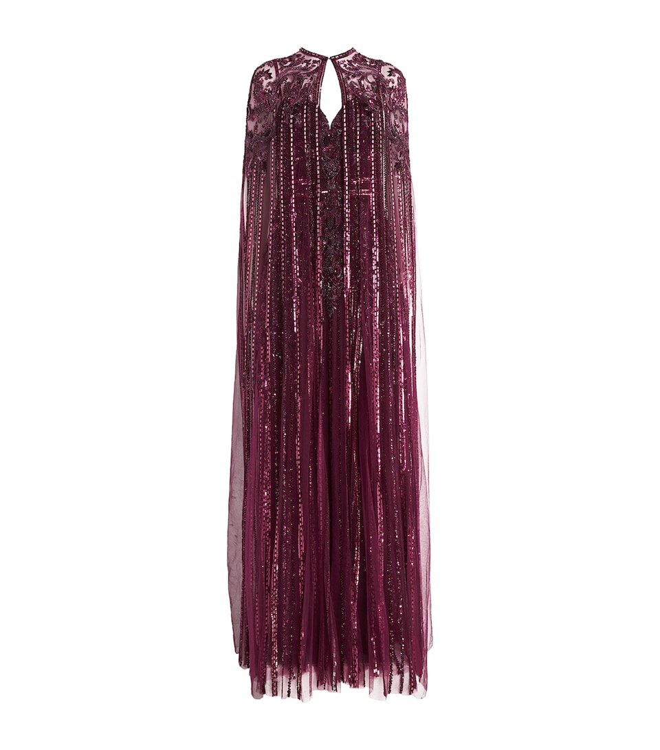 Zuhair Murad Womens Embellished Cape Haussmanian Gown Purple Potion