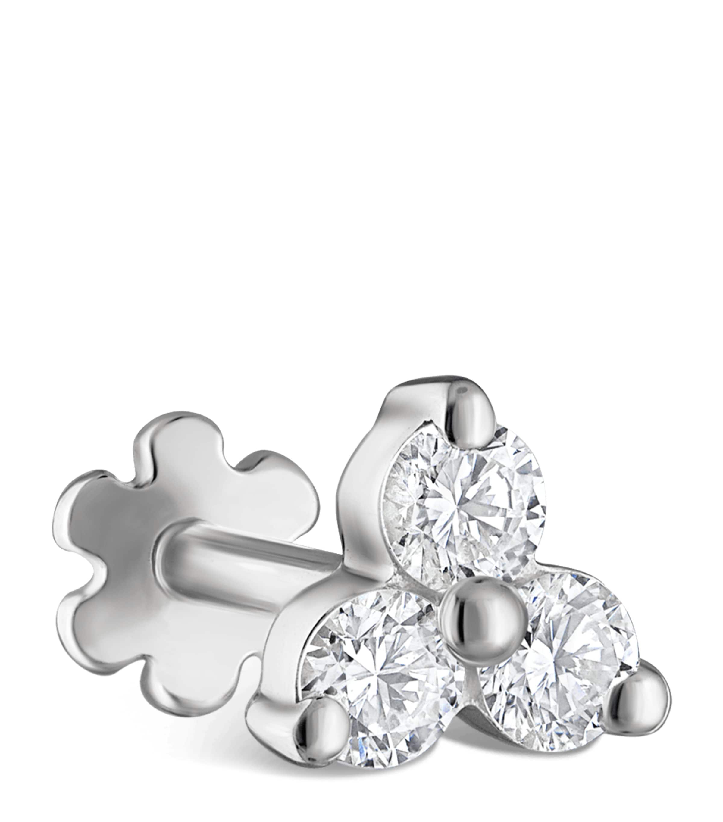 White Gold Diamond Trinity Threaded Stud Earring (4.5mm)