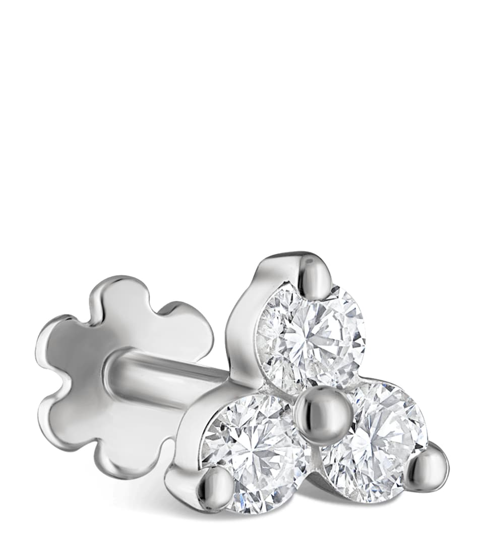 White Gold Diamond Trinity Threaded Stud Earring (4.5mm)